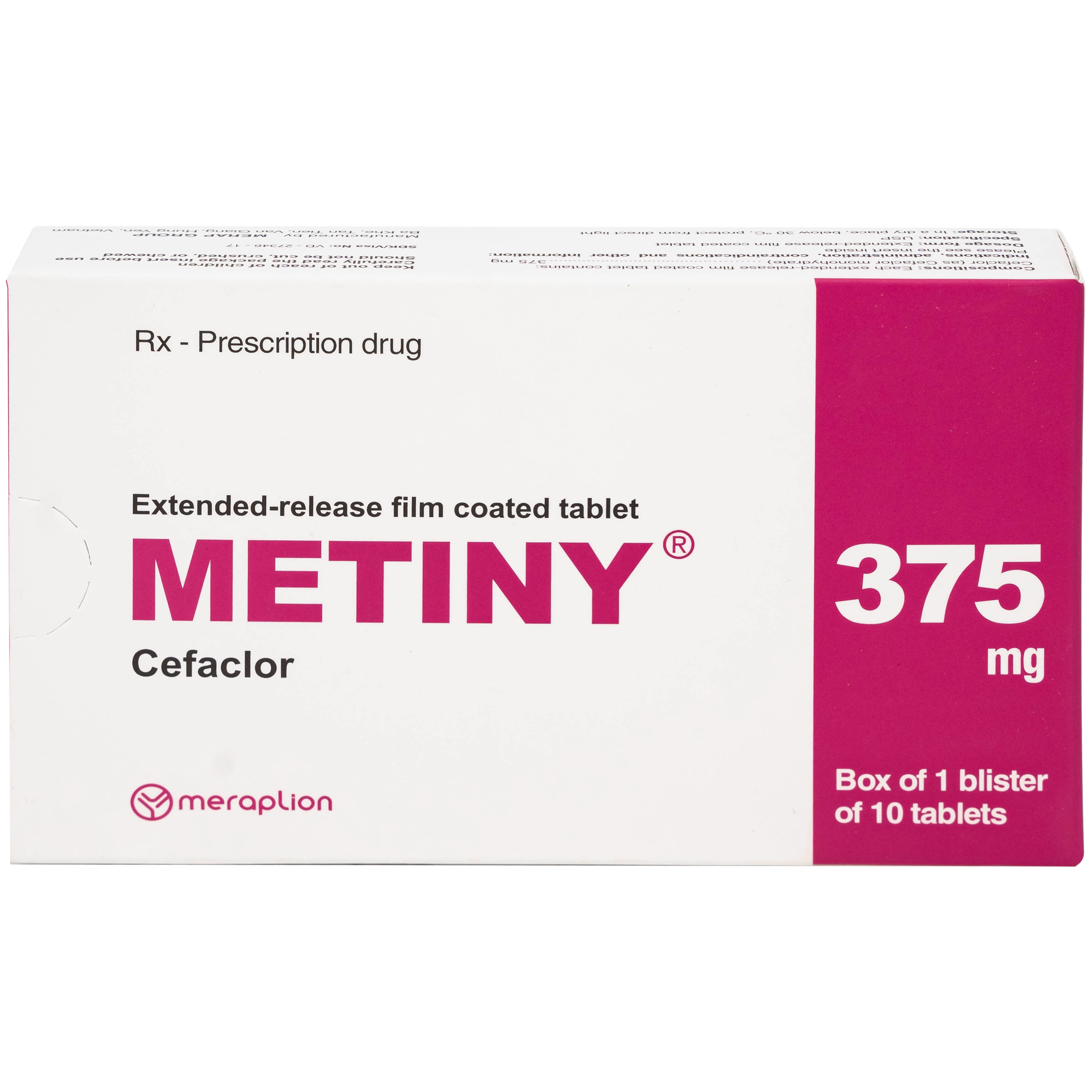 Hình ảnh Thuốc Metiny 375mg Merap Group điều trị các bệnh lý nhiễm trùng viêm phế quản cấp (1 vỉ x 10 viên)