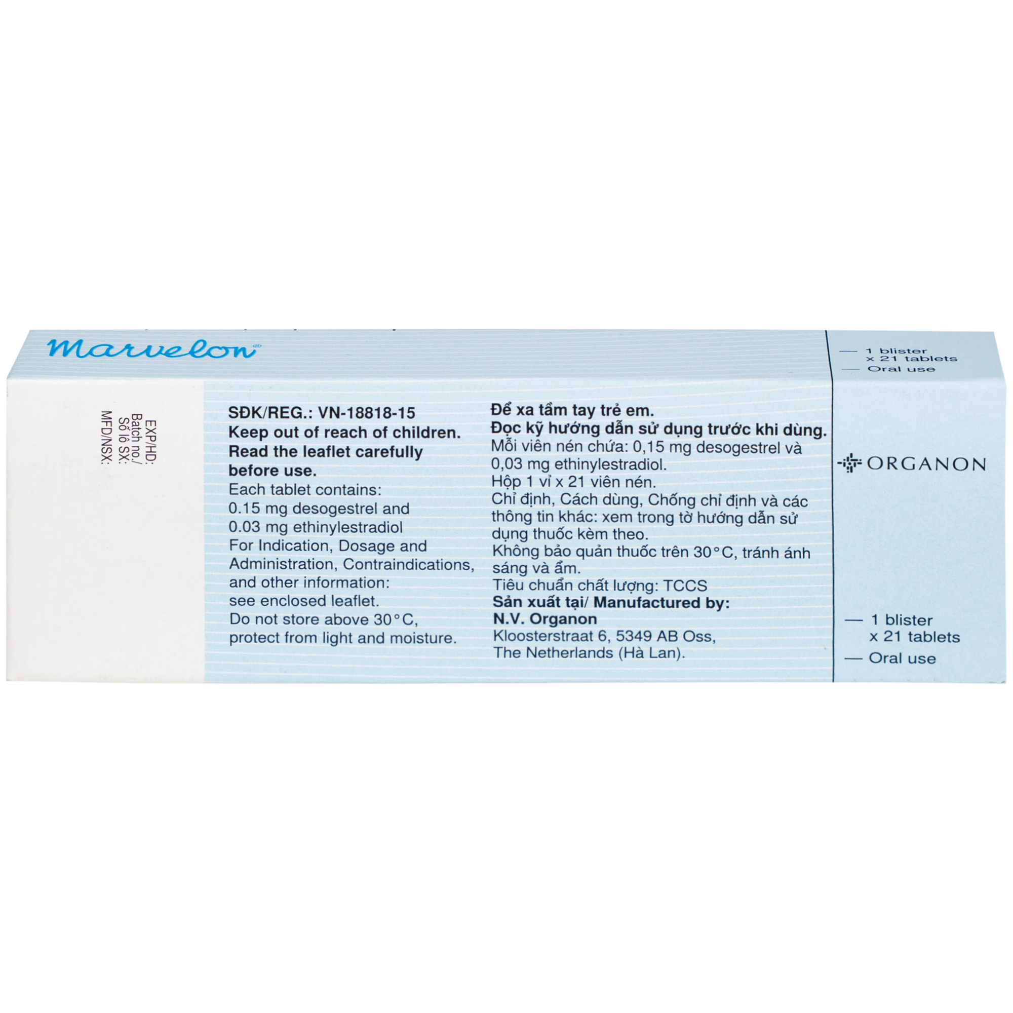 Hình ảnh Thuốc tránh thai Marvelon Organon (21 viên)