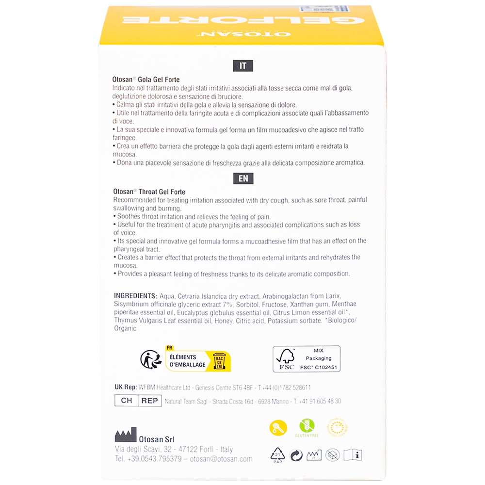 Hình ảnh Gel Otosan Throat Gel Forte 10ml điều trị viêm họng cấp tính (14 gói)