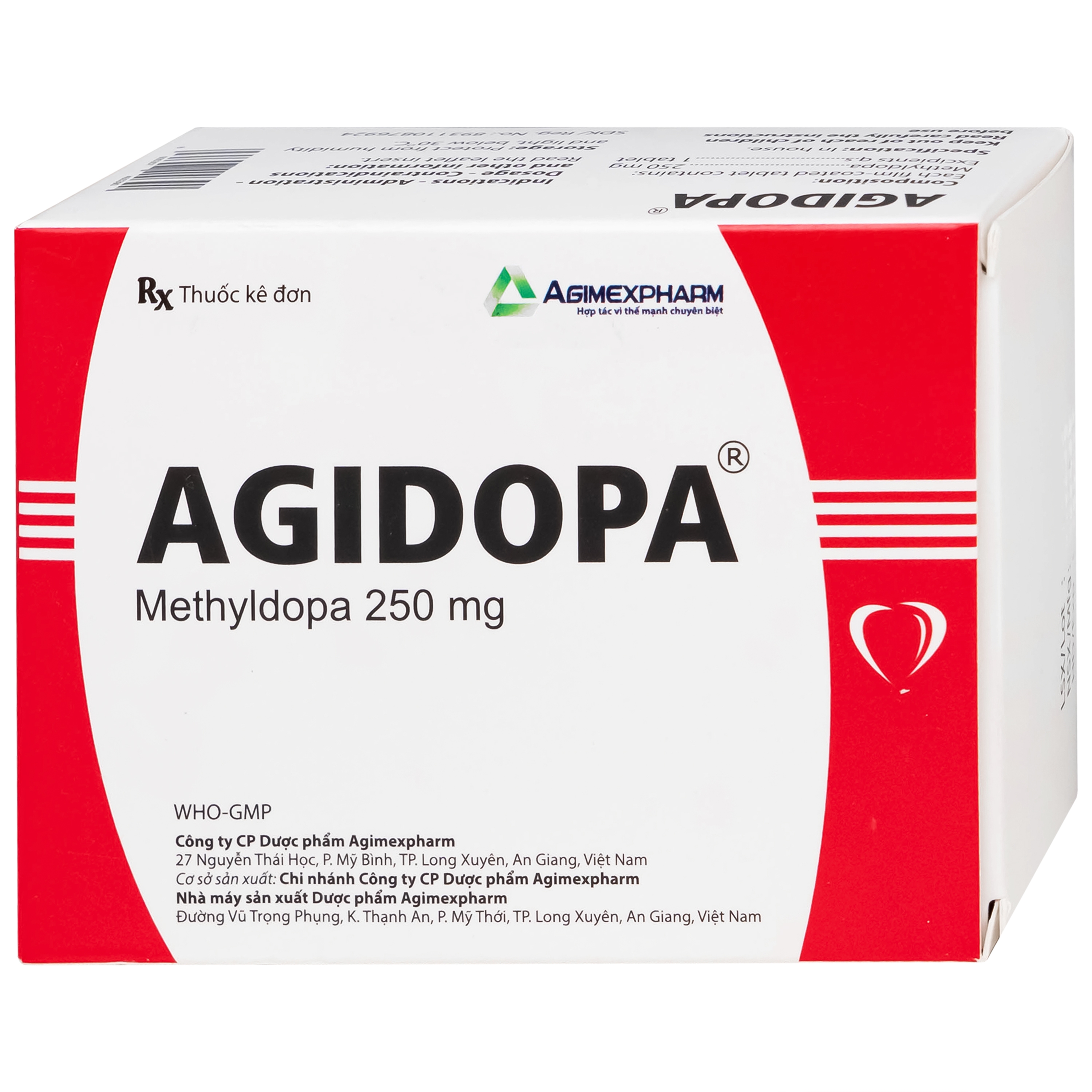 Hình ảnh Thuốc Agidopa 250mg Agimexpharm điều trị tăng huyết áp (10 vỉ x 10 viên)