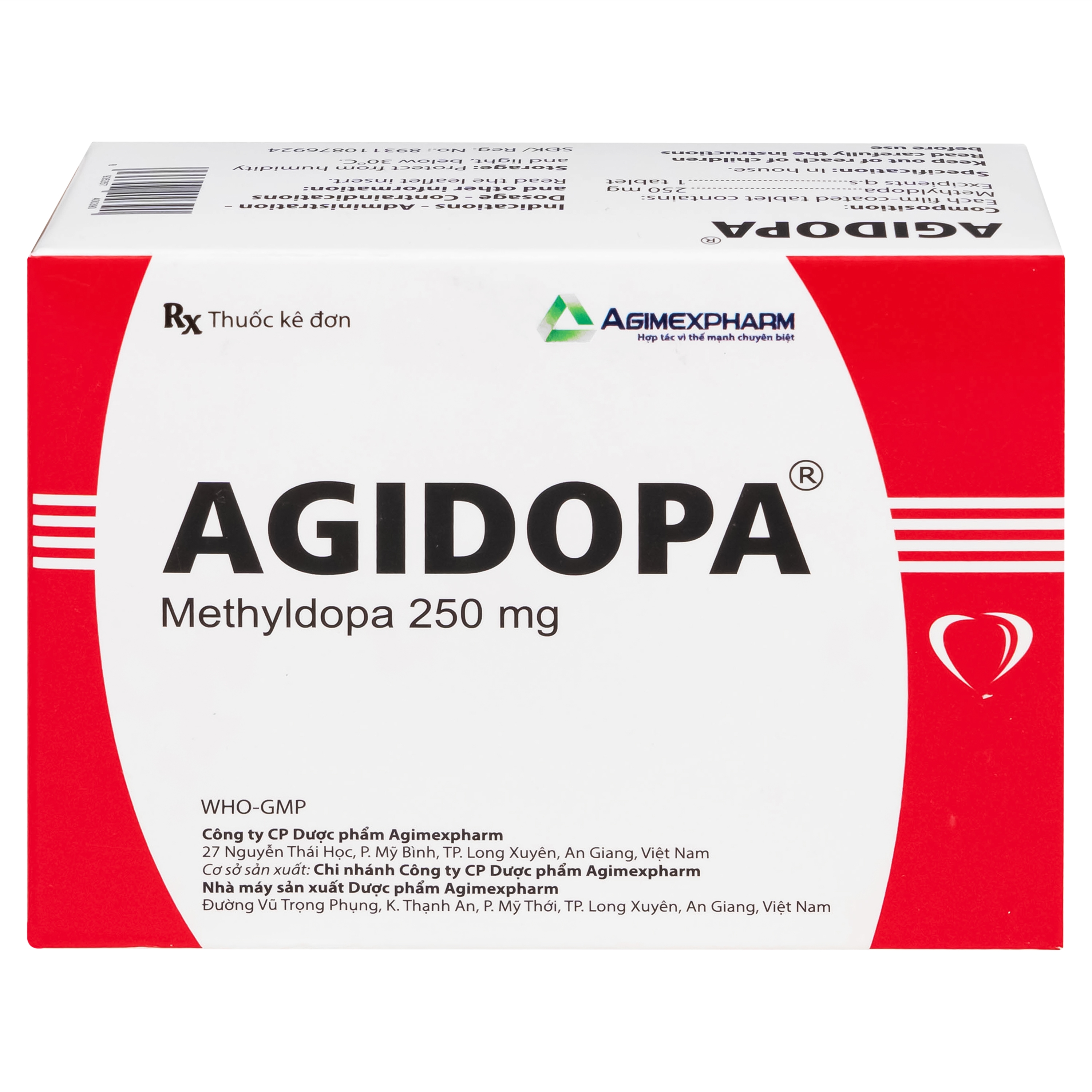 Hình ảnh Thuốc Agidopa 250mg Agimexpharm điều trị tăng huyết áp (10 vỉ x 10 viên)