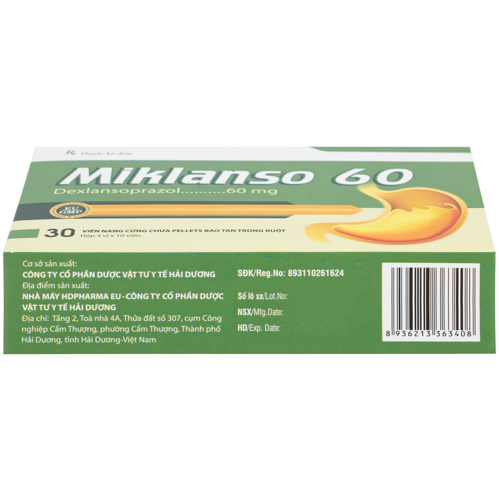 Hình ảnh Thuốc Miklanso 60mg Hdpharma điều trị viêm thực quản có trợt loét (3 vỉ x 10 viên)