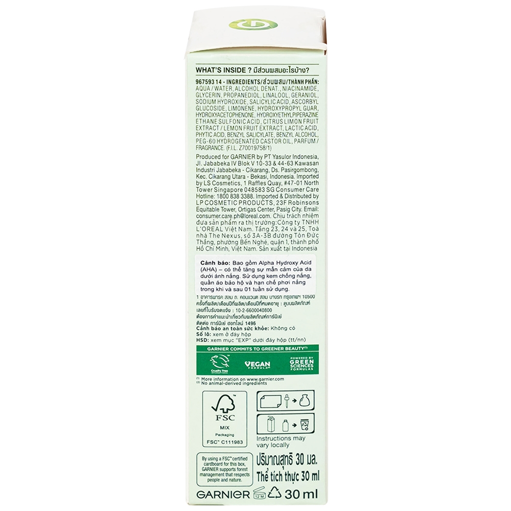 Hình ảnh Dưỡng chất giảm mụn sáng da Garnier Skin Naturals Bright Complete Anti-acne Booster Serum (30ml)