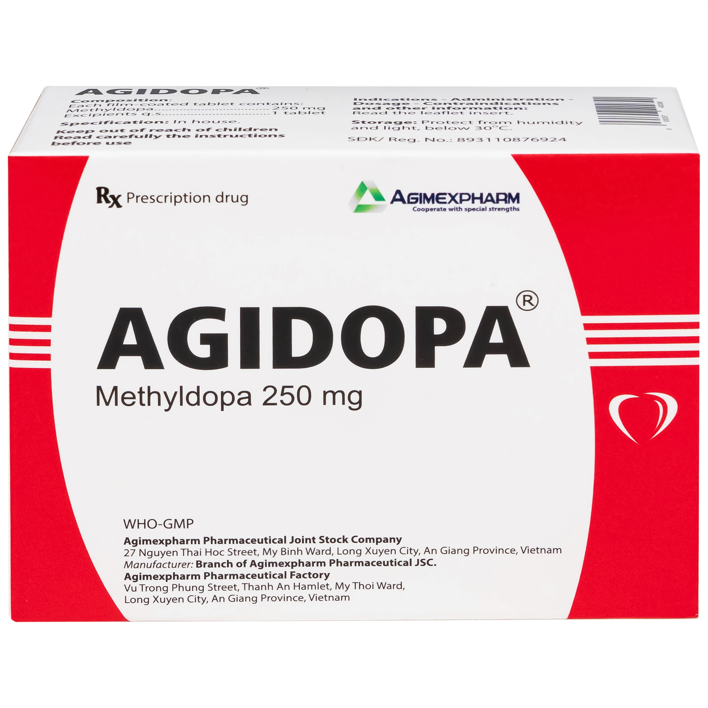 Hình ảnh Thuốc Agidopa 250mg Agimexpharm điều trị tăng huyết áp (10 vỉ x 10 viên)
