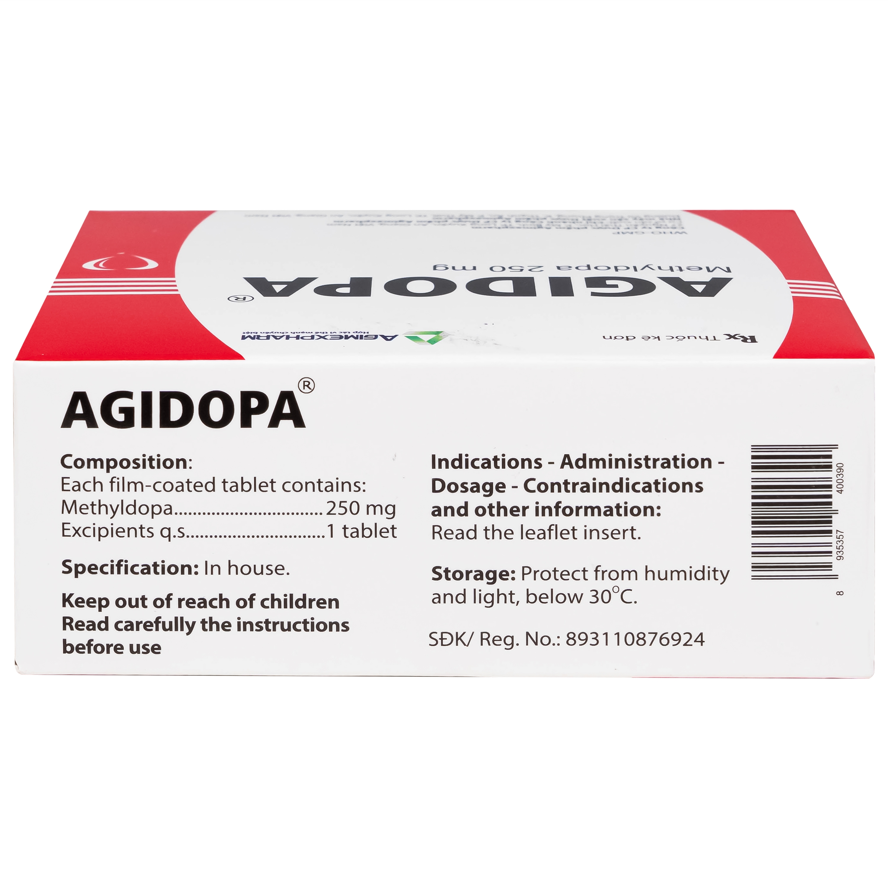 Hình ảnh Thuốc Agidopa 250mg Agimexpharm điều trị tăng huyết áp (10 vỉ x 10 viên)