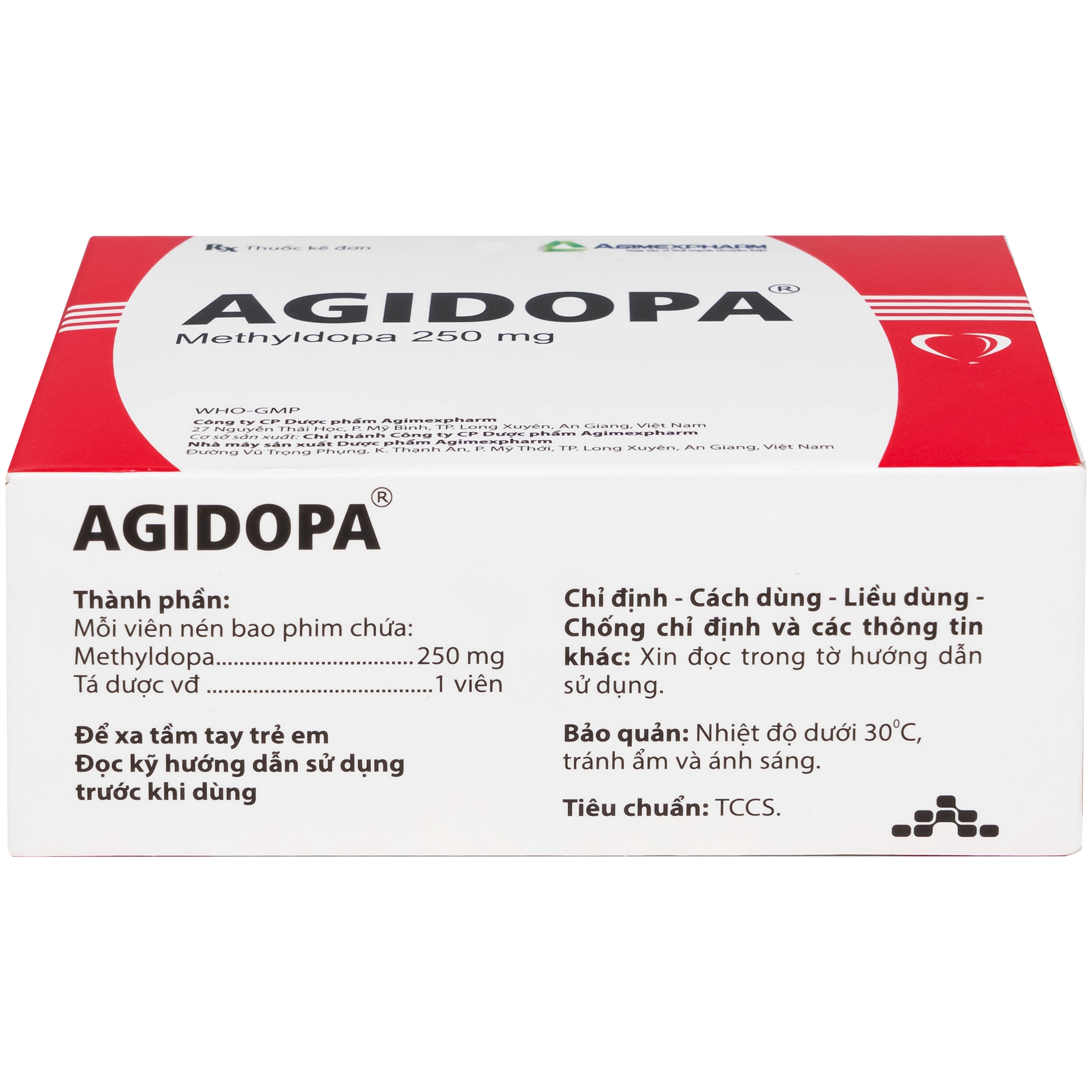 Hình ảnh Thuốc Agidopa 250mg Agimexpharm điều trị tăng huyết áp (10 vỉ x 10 viên)
