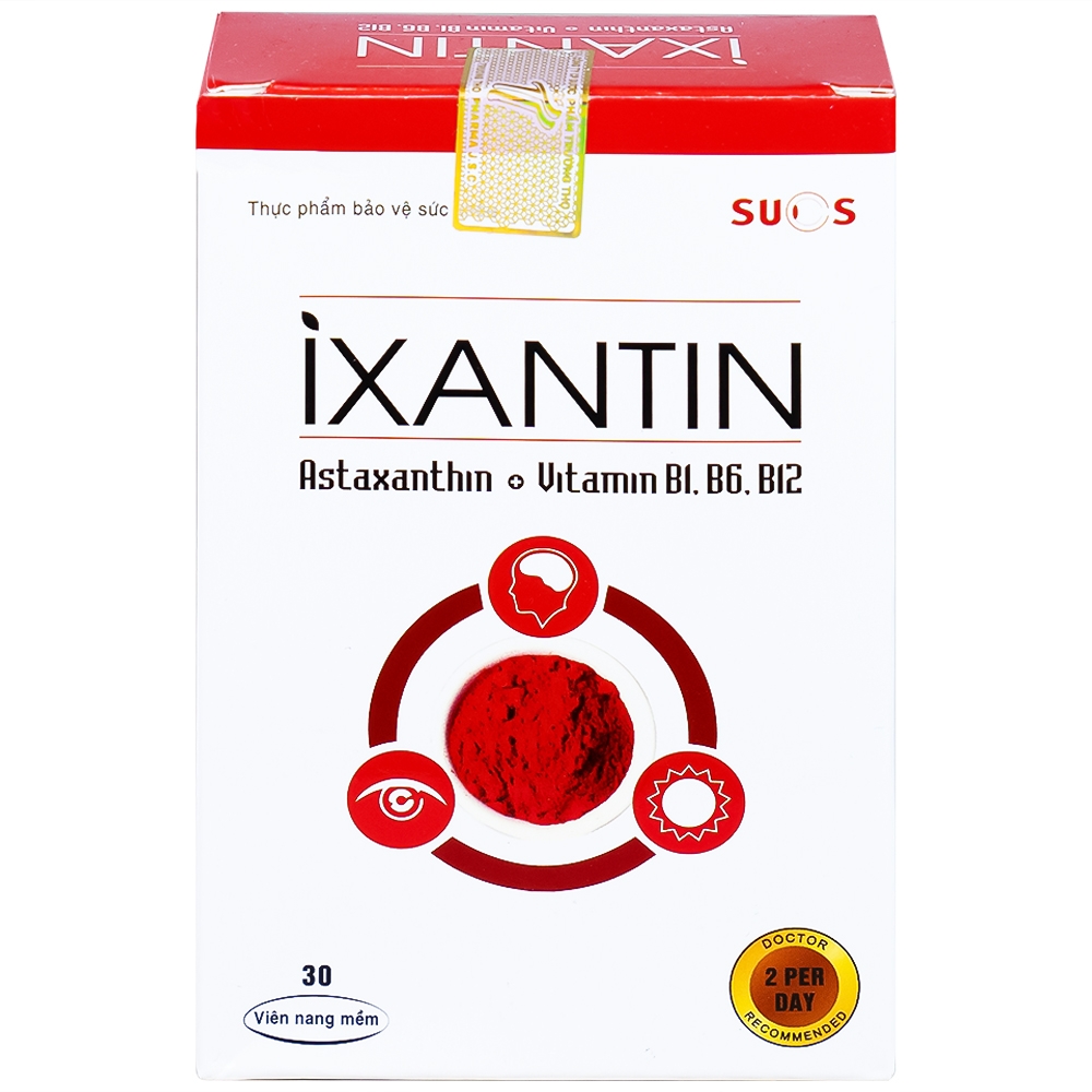 Hình ảnh Viên uống Ixantin Sucs bổ sung astaxanthin và vitamin B1, B6, B12 giúp cải thiện thị lực (3 vỉ x 10 viên)