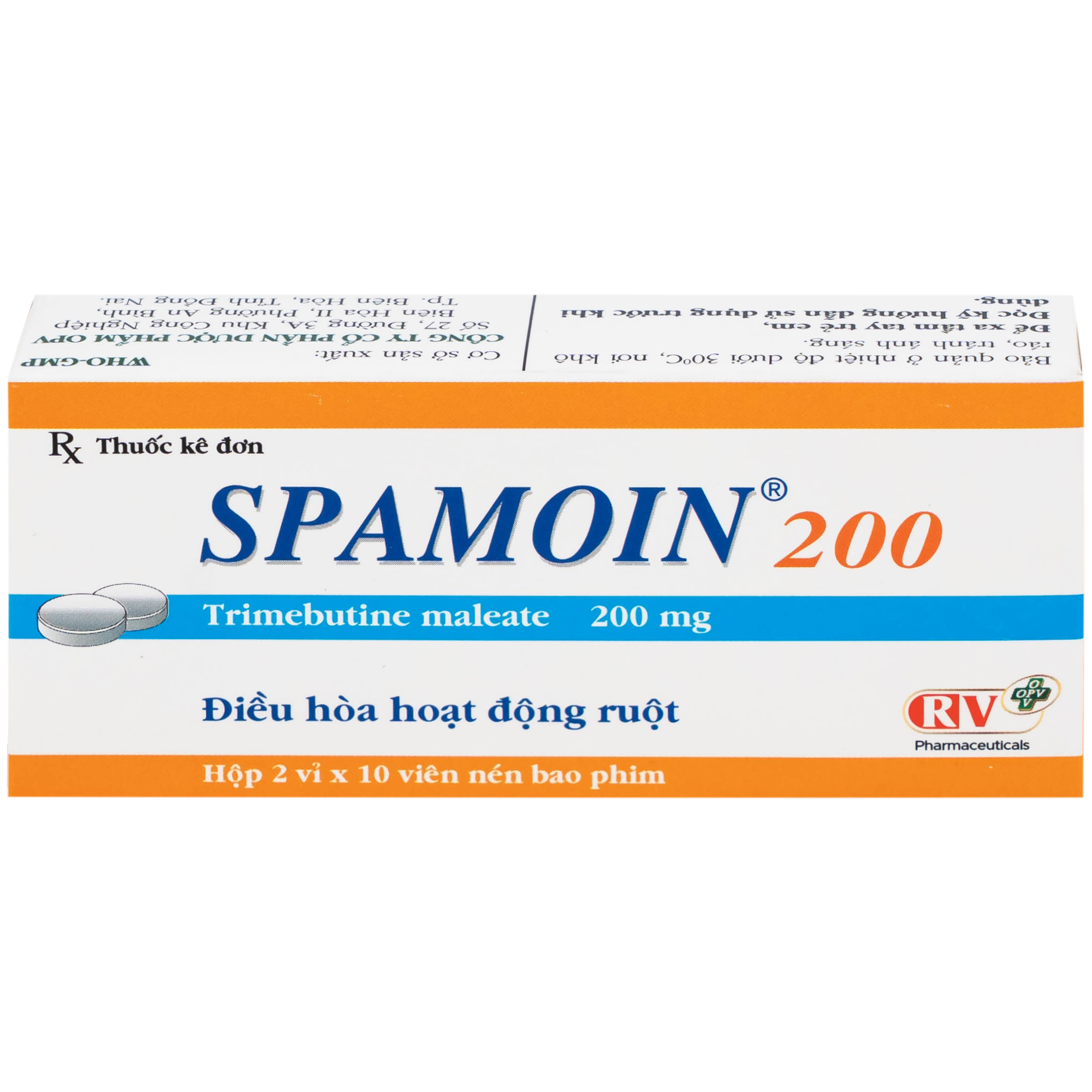 Hình ảnh Thuốc Spamoin 200mg OPV điều trị rối loạn chức năng đường ruột (2 vỉ x 10 viên)