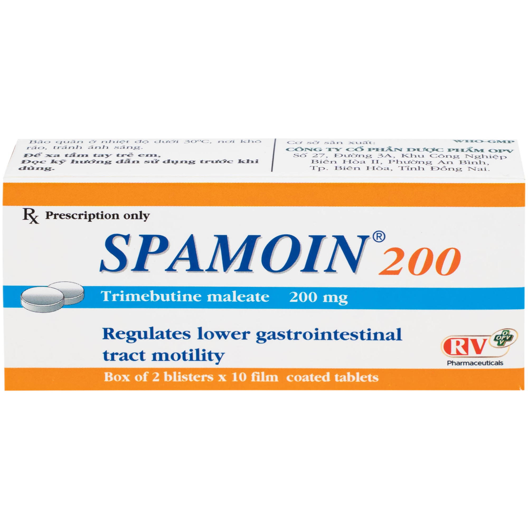 Hình ảnh Thuốc Spamoin 200mg OPV điều trị rối loạn chức năng đường ruột (2 vỉ x 10 viên)