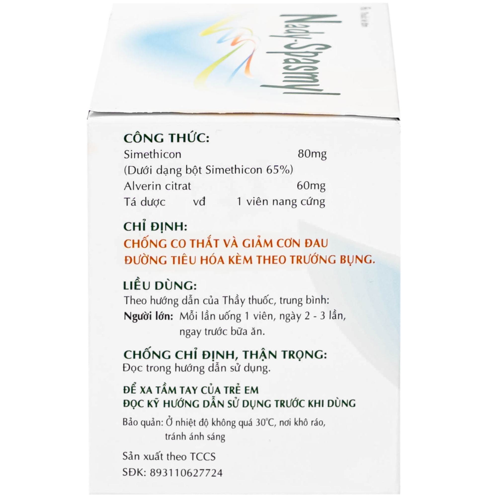 Hình ảnh Thuốc Nady-Spasmyl chống co thắt, giảm các cơn đau đường ruột, dạ dày ( 10 vỉ 10 viên )