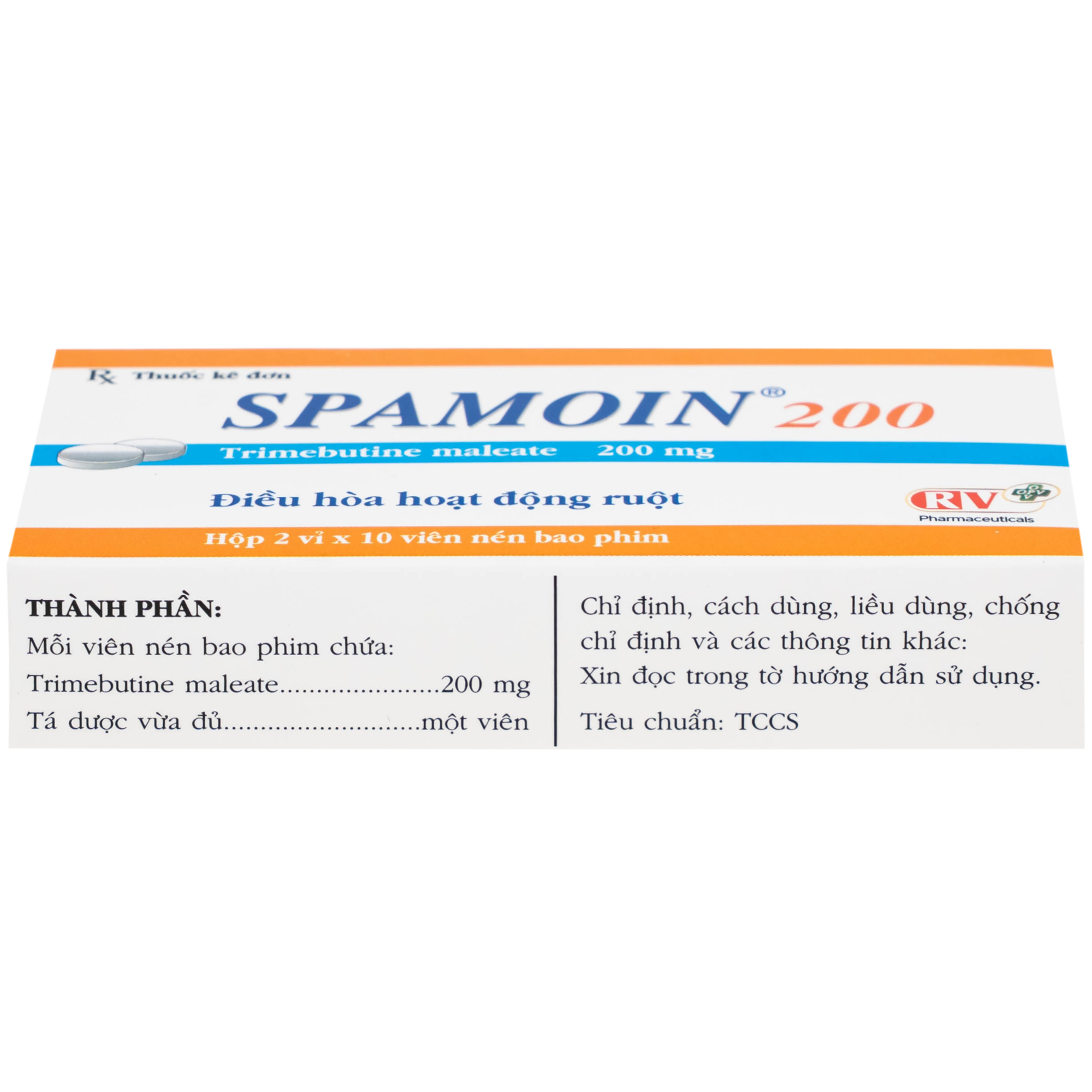 Hình ảnh Thuốc Spamoin 200mg OPV điều trị rối loạn chức năng đường ruột (2 vỉ x 10 viên)