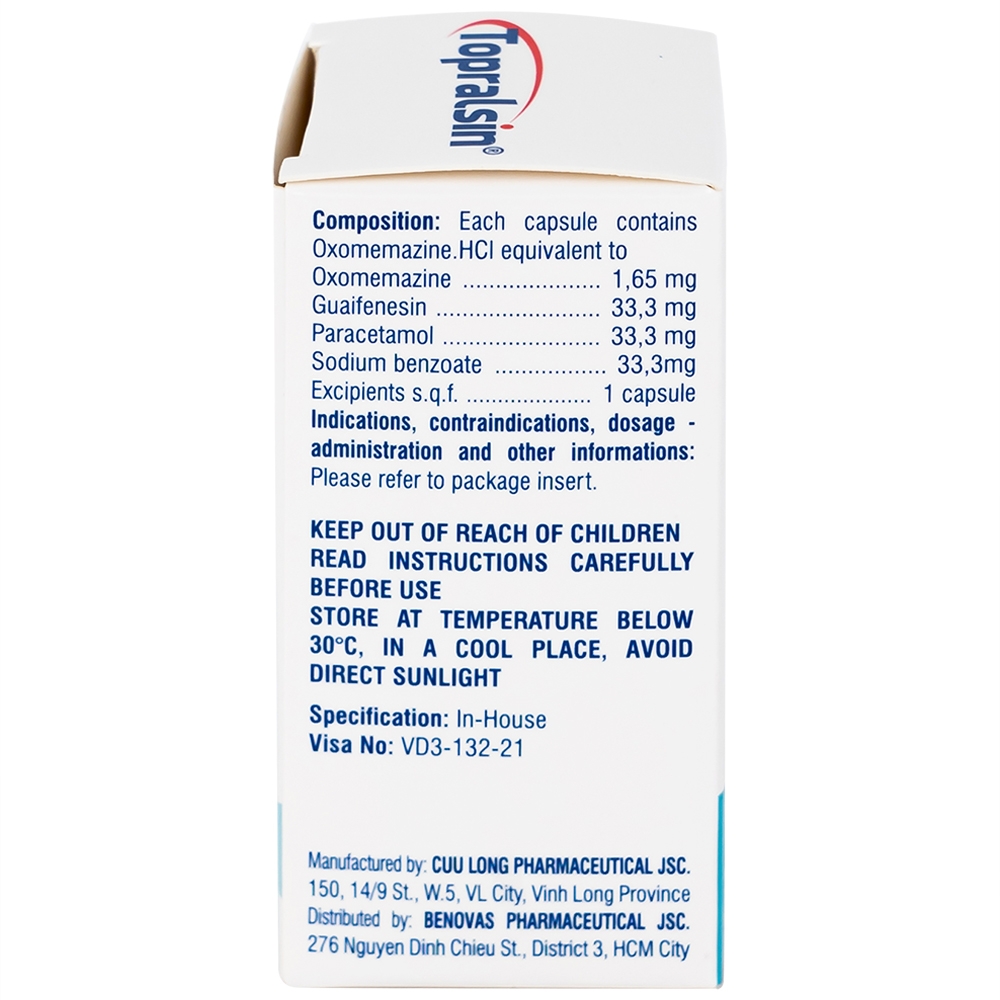 Hình ảnh Thuốc Topralsin Benovas điều trị triệu chứng ho khan, ho do dị ứng và kích ứng (24 viên)