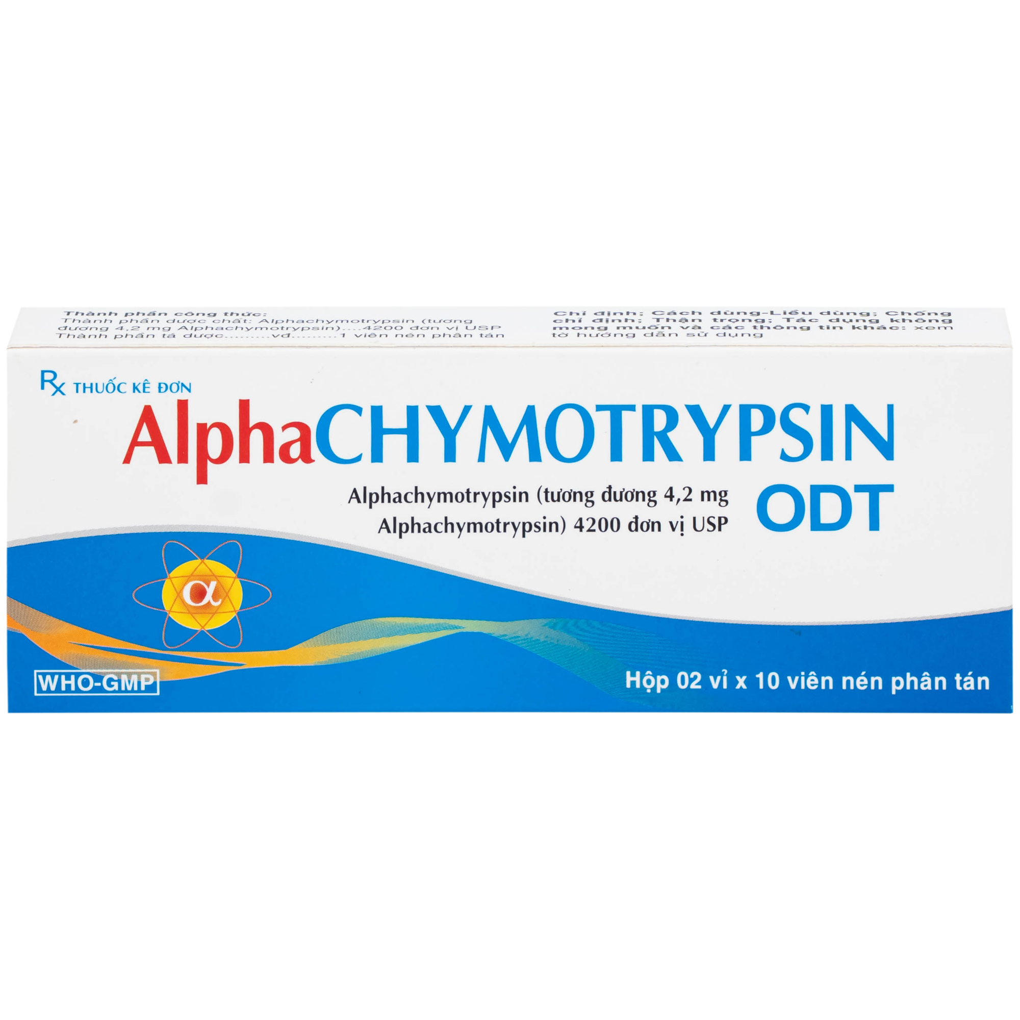 Hình ảnh Thuốc Alphachymotrypsin ODT Khánh Hòa điều trị phù nề sau chấn thương, phẫu thuật, bỏng (2 vỉ x 10 viên)
