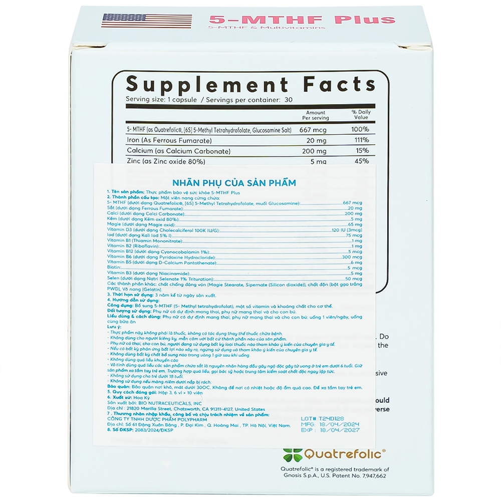 Hình ảnh Viên uống 5-MTHF Plus bổ sung một số vitamin và khoáng chất cho cơ thể (3 vỉ x 10 viên)
