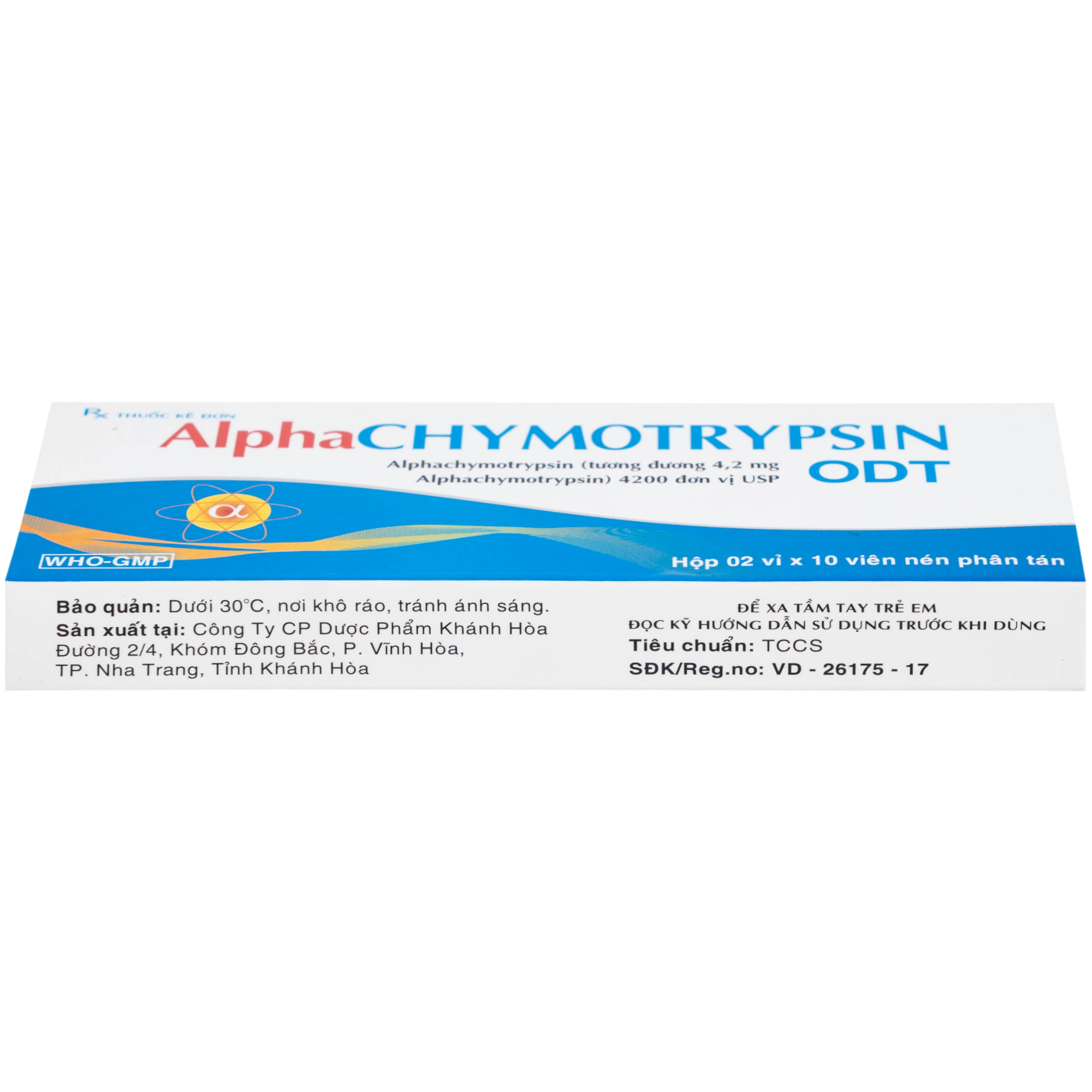 Hình ảnh Thuốc Alphachymotrypsin ODT Khánh Hòa điều trị phù nề sau chấn thương, phẫu thuật, bỏng (2 vỉ x 10 viên)