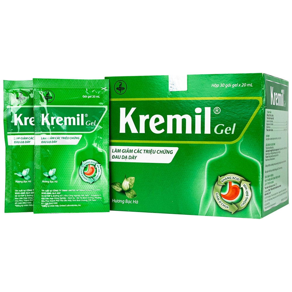 Hình ảnh Dung dịch Kremil Gel United Pharma giảm loét dạ dày - tá tràng, viêm thực quản (30 gói x 20ml)