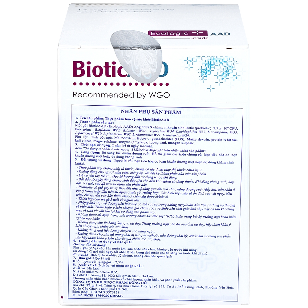 Hình ảnh Bột pha uống BioticAAD 2.5g Ecologic AAD bổ sung lợi khuẩn đường ruột, giảm rối loạn tiêu hóa (14 gói)