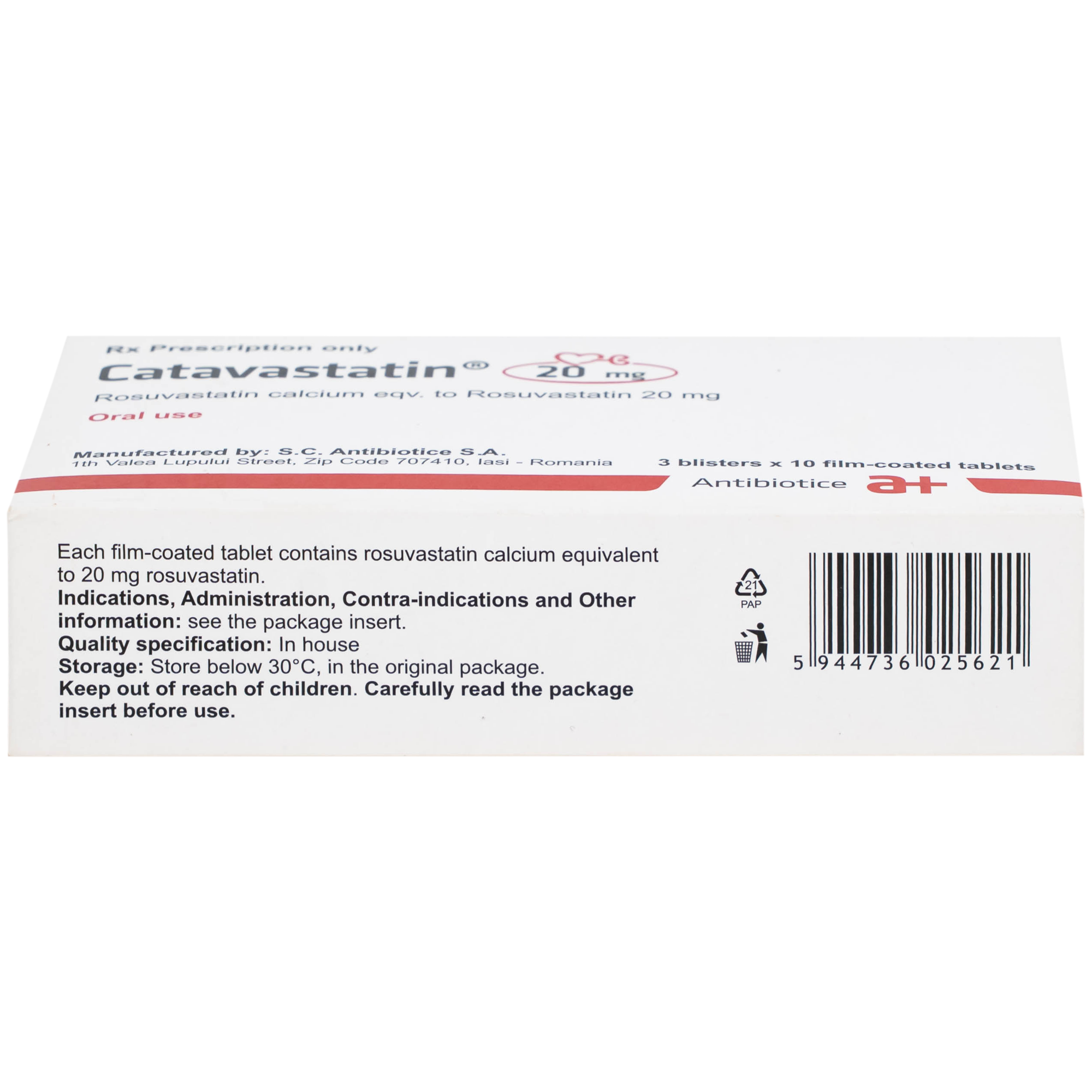 Hình ảnh Thuốc Catavastatin 20mg Antibiotice điều trị tăng cholesterol máu và phòng ngừa biến cố tim mạch (3 vỉ x 10 viên)