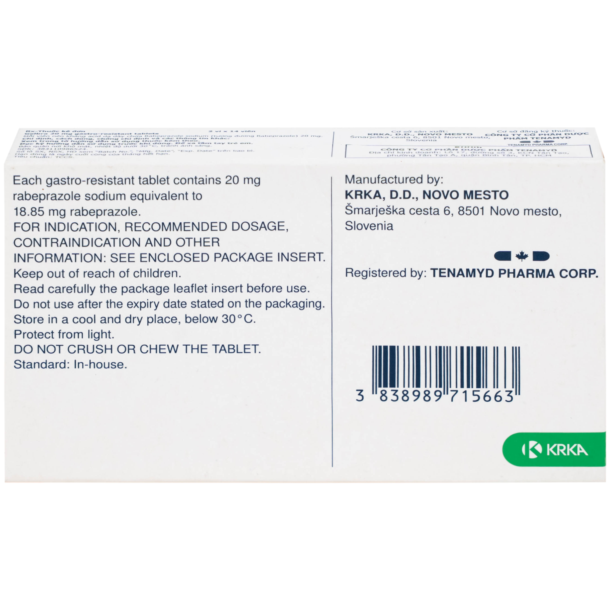 Hình ảnh Thuốc Gelbra 20mg KRKA điều trị các bệnh về dạ dày-tá tràng và trào ngược (2 vỉ x 14 viên)