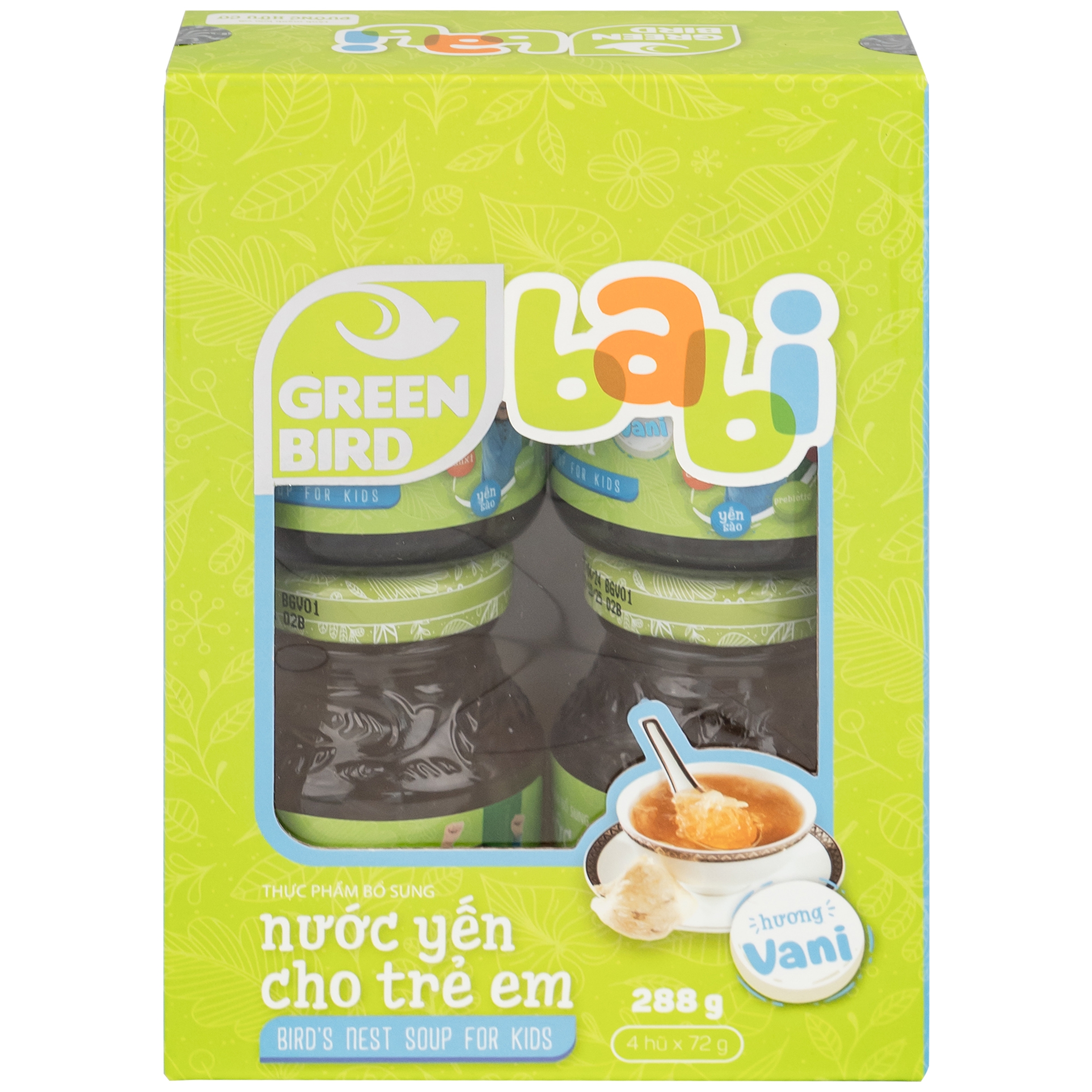 Hình ảnh Nước Yến Sào Green Bird Babi hương vani giúp tăng cường đề kháng và hệ miễn dịch (4 hũ x 72g)