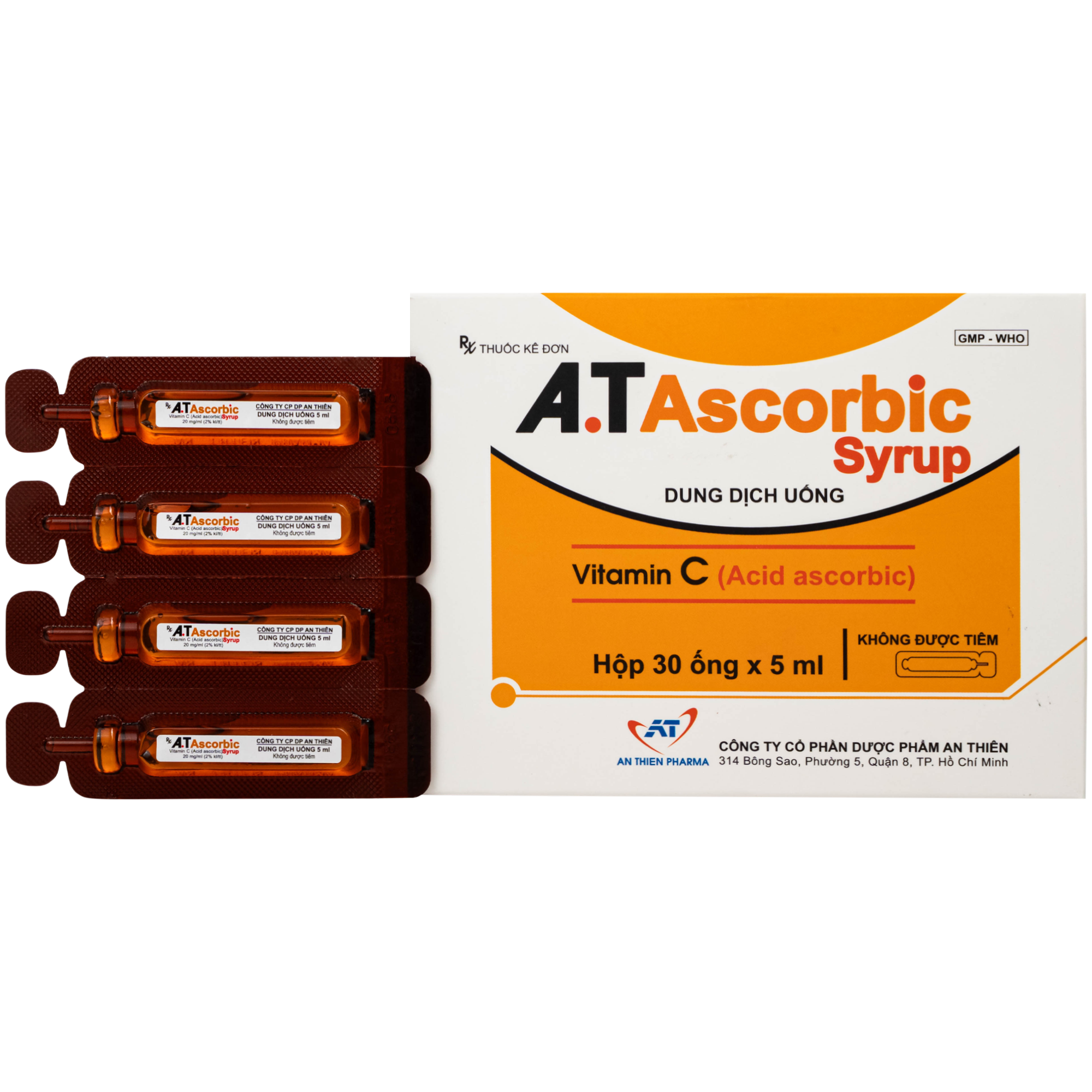 Hình ảnh Siro A.T Ascorbic An Thiên Bổ sung vitamin C, Phòng và Điều trị bệnh scorbut (30 ống x 5ml)