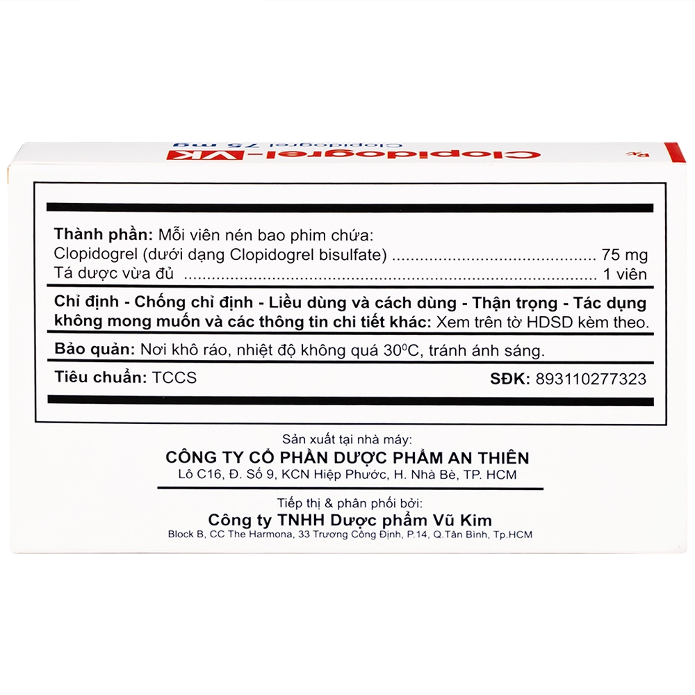 Hình ảnh CLOPIDOGREL-VK 75MG AN THIÊN 3X10