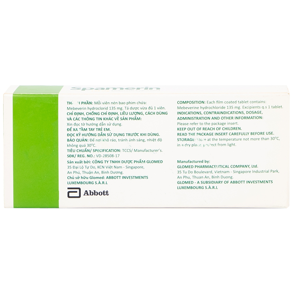 Hình ảnh Thuốc Spamerin 135mg Abbott điều trị hội chứng ruột kích thích, đau bụng và đau quặn bụng, tiêu chảy (30 viên)