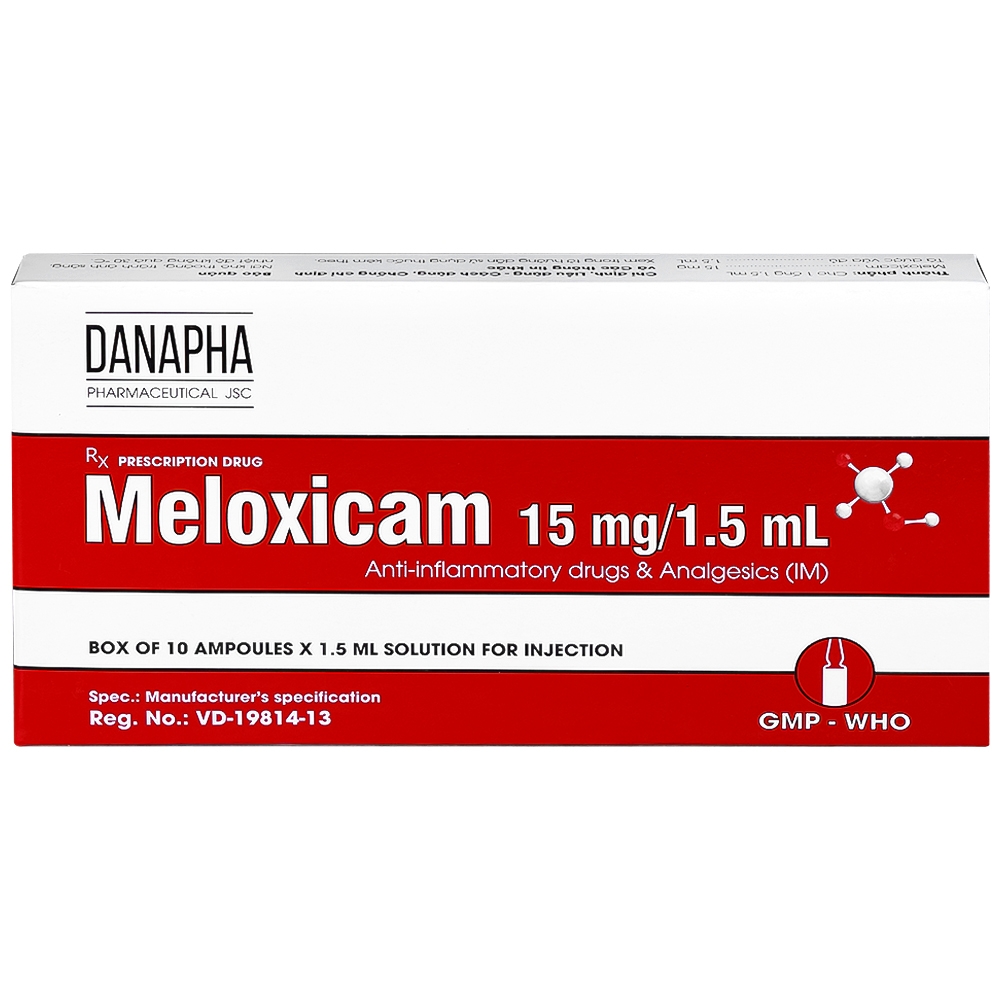 Hình ảnh Dung dịch tiêm Meloxicam 15mg/1.5ml Danapha điều trị đau viêm xương khớp (10 ống)