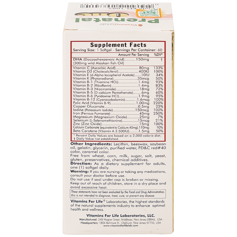 Hình ảnh Thực phẩm bảo vệ sức khỏe Prenatal One Vitamins For Life cung cấp DHA, vitamin và khoáng chất