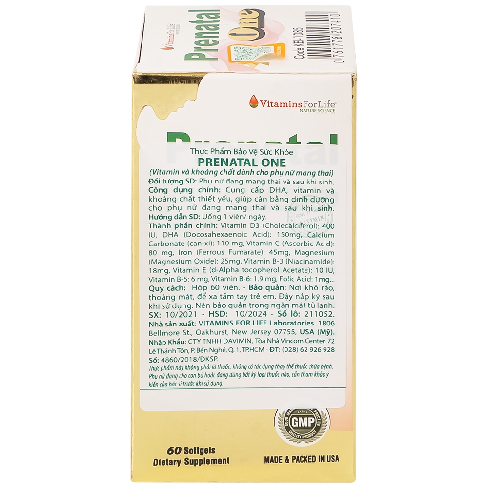 Hình ảnh Thực phẩm bảo vệ sức khỏe Prenatal One Vitamins For Life cung cấp DHA, vitamin và khoáng chất