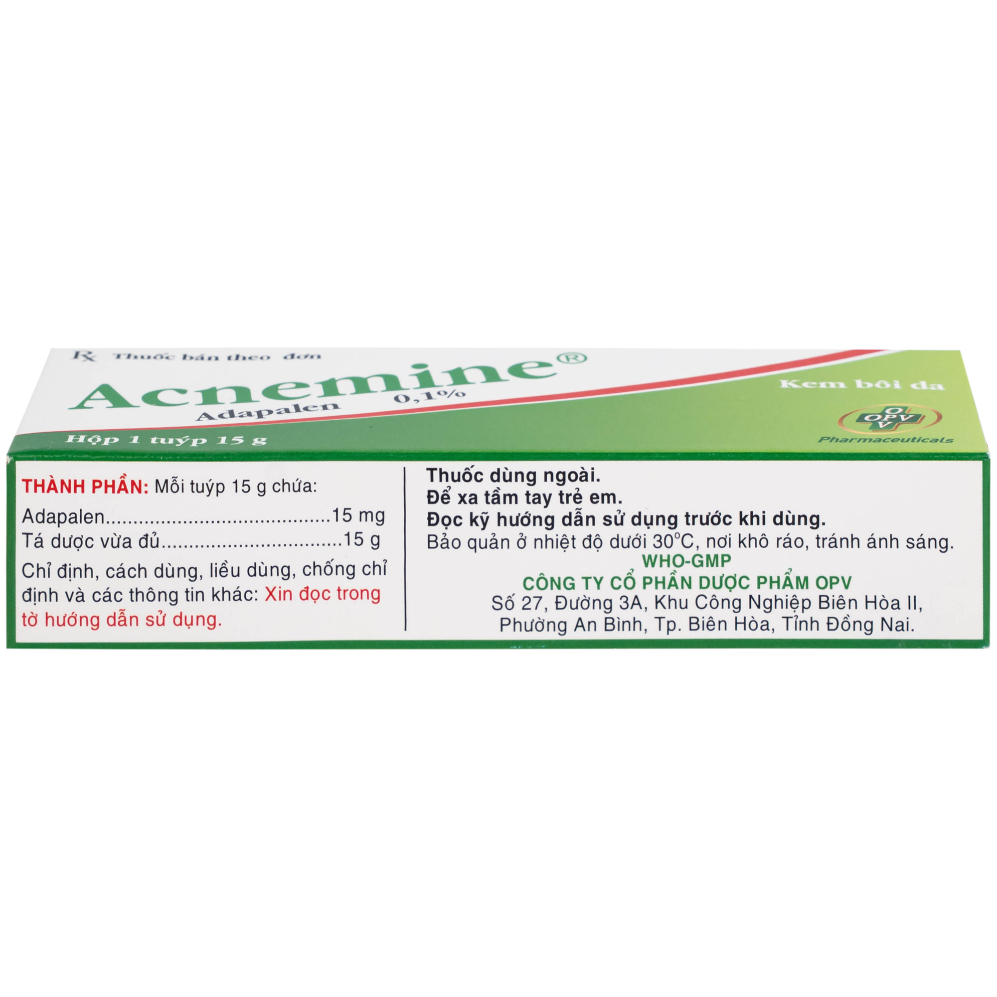 Hình ảnh Thuốc bôi da Acnemine Adapalen 0.1% OPV (15g)