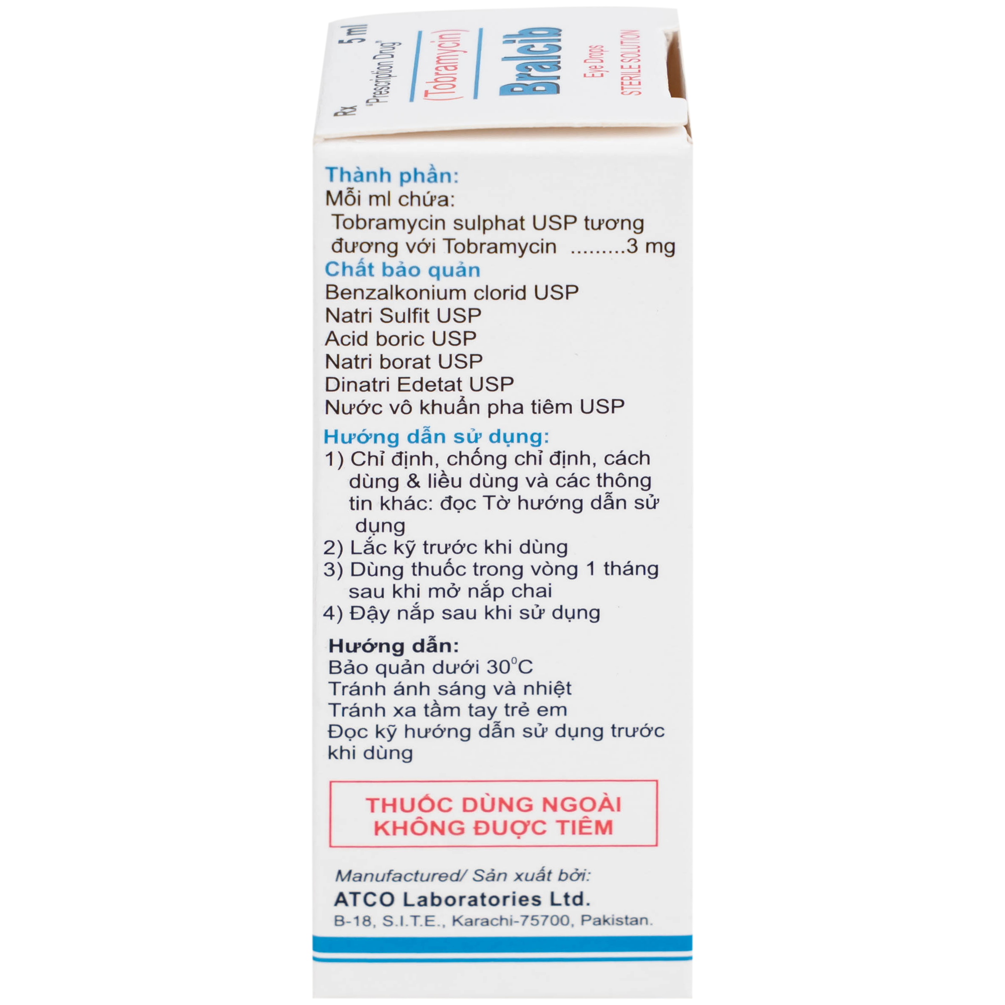 Hình ảnh Thuốc Bralcib 3mg Atco điều trị các nhiễm khuẩn phần ngoài mắt do vi khuẩn nhạy cảm (5ml)