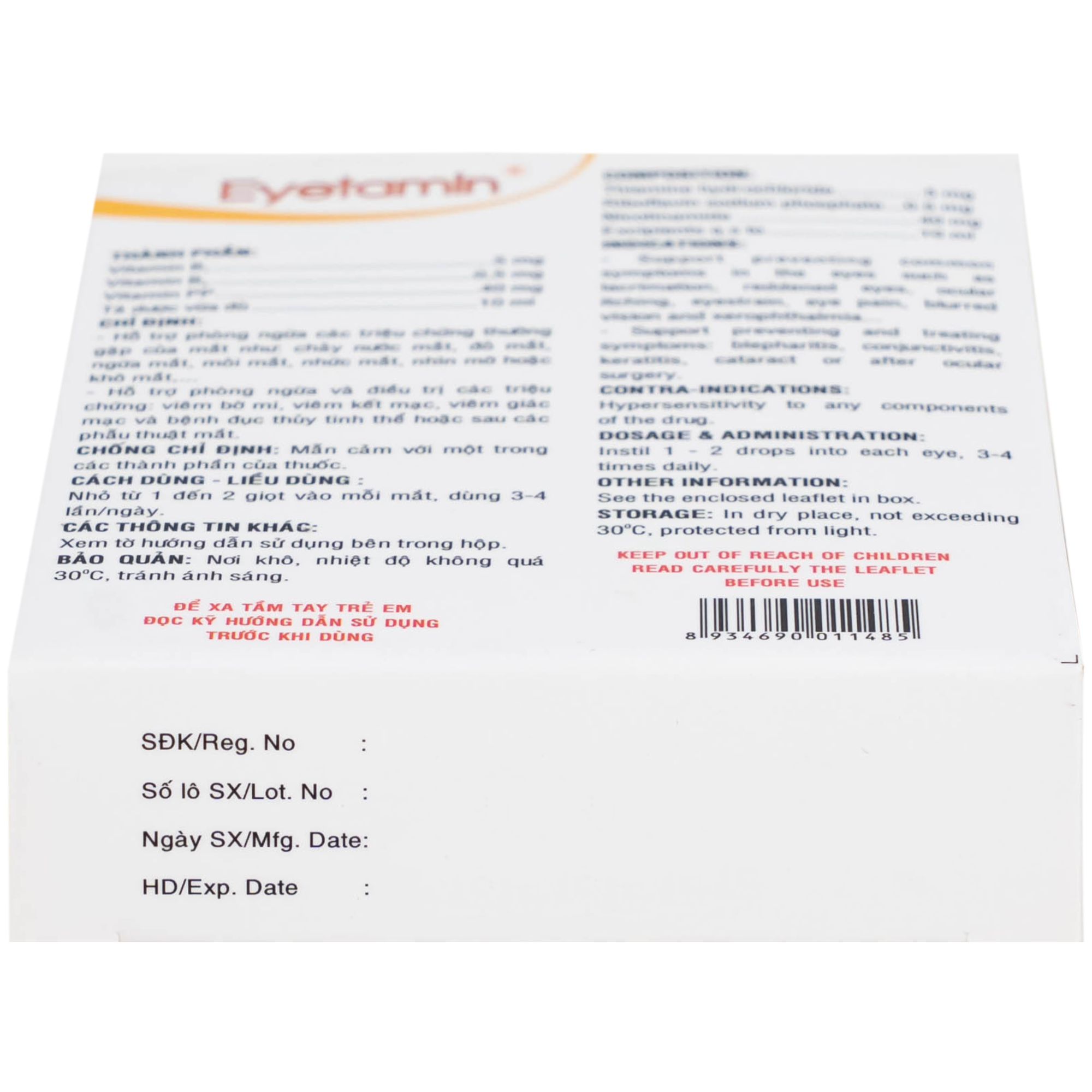 Hình ảnh Dung dịch nhỏ mắt Eyetamin 10ml Bidiphar hỗ trợ phòng ngừa các triệu chứng chảy nước mắt, đỏ mắt