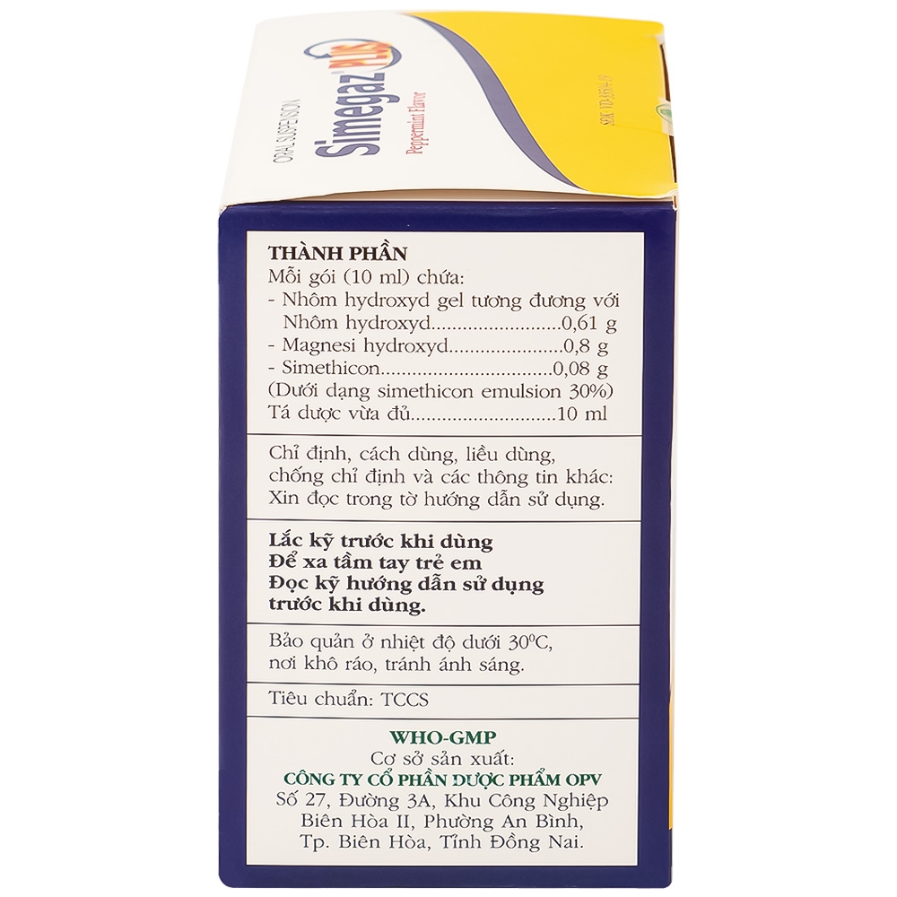 Hình ảnh Hỗn dịch uống Simegaz Plus OPV vị bạc hà, điều trị viêm loét dạ dày , tăng acid dạ dày (20 gói x 10ml)