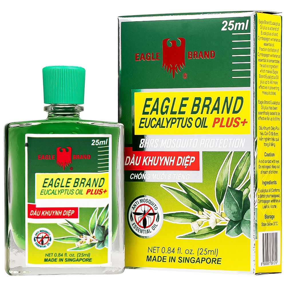 Hình ảnh Dầu khuynh diệp con ó Eagle Brand Eucalyptus Oil Plus+ 25ml chống muỗi 8 tiếng, điều trị cảm cúm