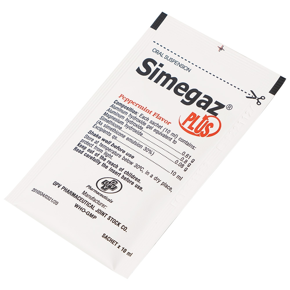 Hình ảnh Hỗn dịch uống Simegaz Plus OPV vị bạc hà, điều trị viêm loét dạ dày , tăng acid dạ dày (20 gói x 10ml)