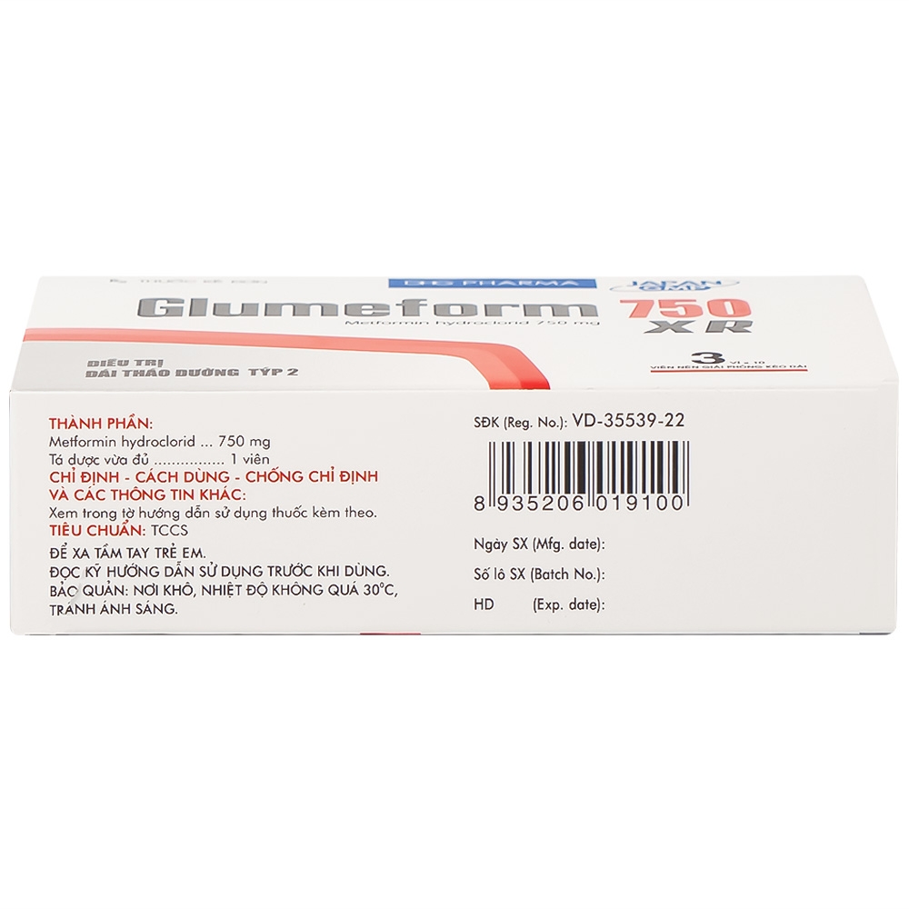 Hình ảnh Thuốc Glumeform 750 XR DHG điều trị đái tháo đường típ 2 (3 vỉ x 10 viên)