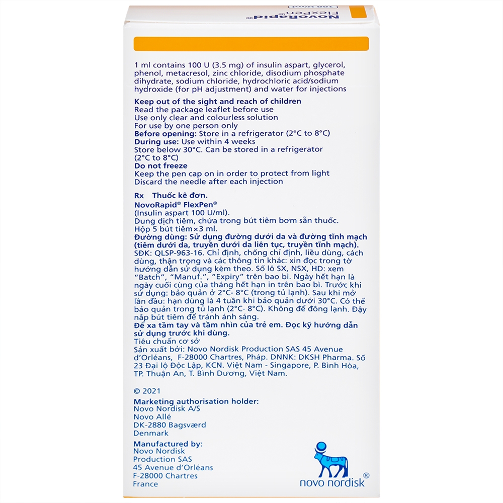 Hình ảnh Bút tiêm Novorapid FlexPen 100U/ml Novo Nordisk kiểm soát đường huyết (5 cây x 3ml)