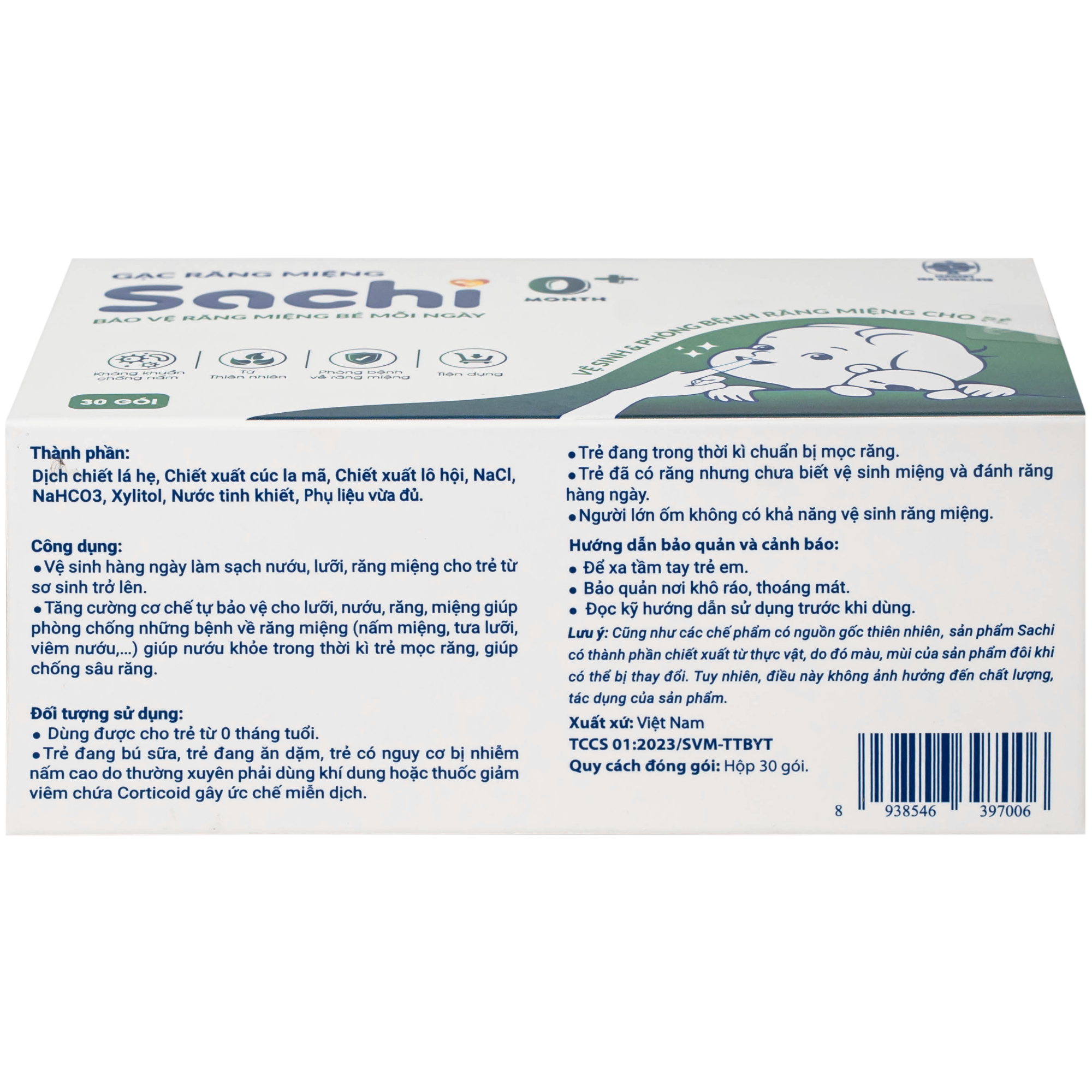 Hình ảnh Gạc răng miệng Sachi cho bé sơ sinh (30 gói) làm sạch và bảo vệ răng miệng cho bé