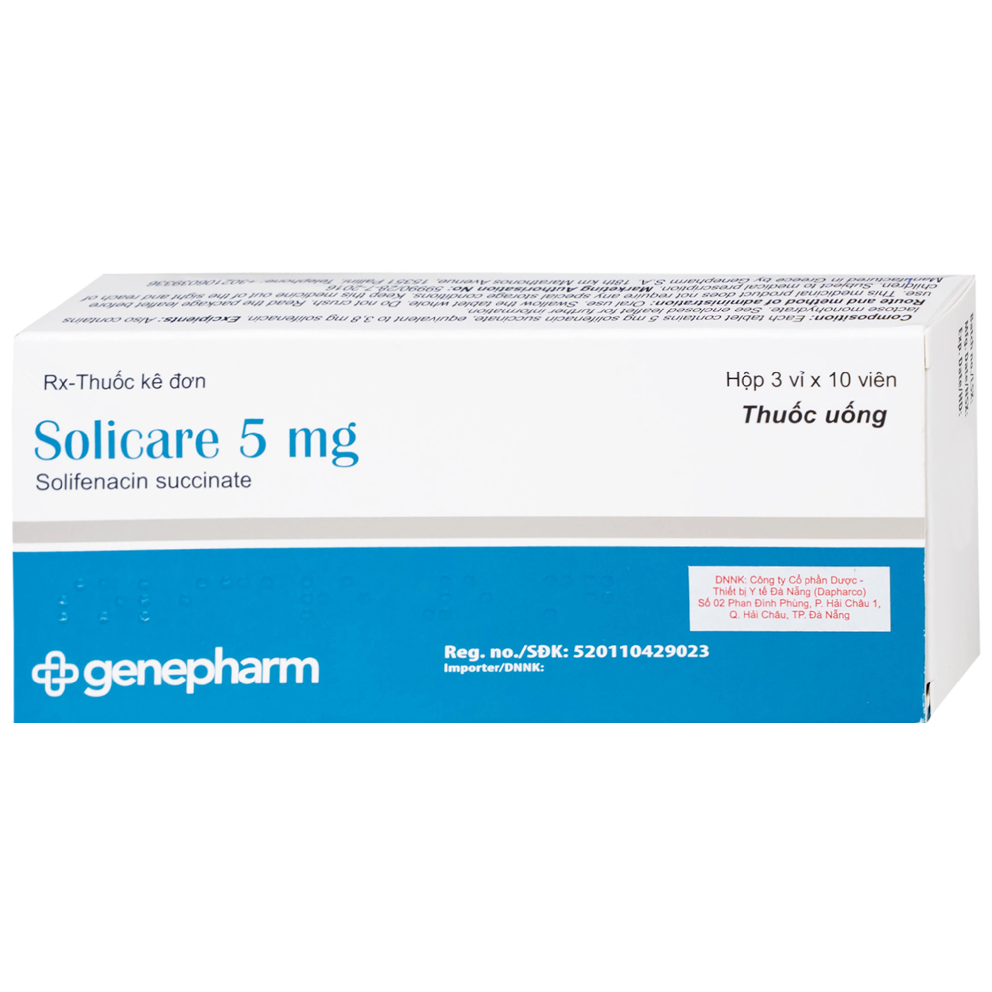 Hình ảnh Thuốc Solicare 5mg Genepharm điều trị tiểu không kiểm soát do bàng quang kích thích (3 vỉ x 10 viên)