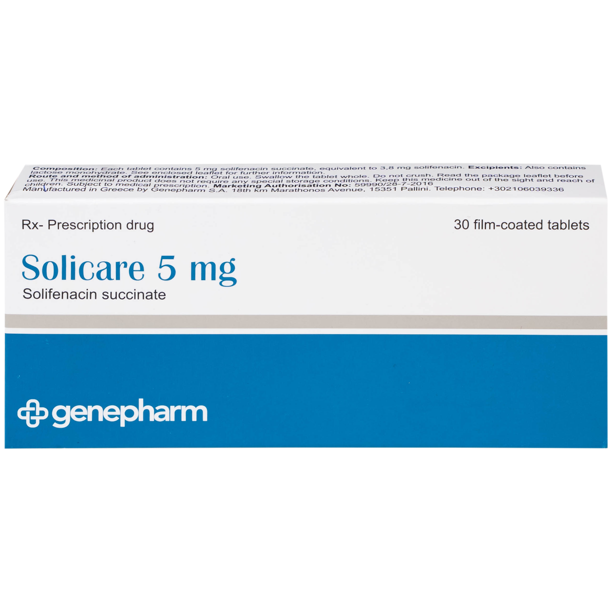Hình ảnh Thuốc Solicare 5mg Genepharm điều trị tiểu không kiểm soát do bàng quang kích thích (3 vỉ x 10 viên)