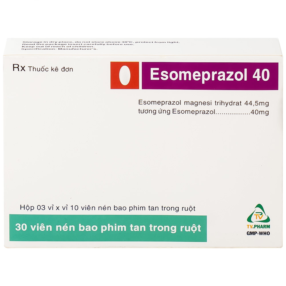 Hình ảnh Thuốc Esomeprazol 40 Tv.Pharm điều trị loét dạ dày, trào ngược dạ dày, thực quản (3 vỉ x 10 viên)