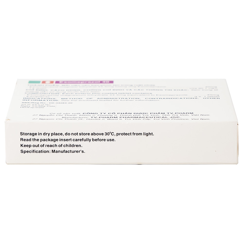 Hình ảnh Thuốc Esomeprazol 40 Tv.Pharm điều trị loét dạ dày, trào ngược dạ dày, thực quản (3 vỉ x 10 viên)
