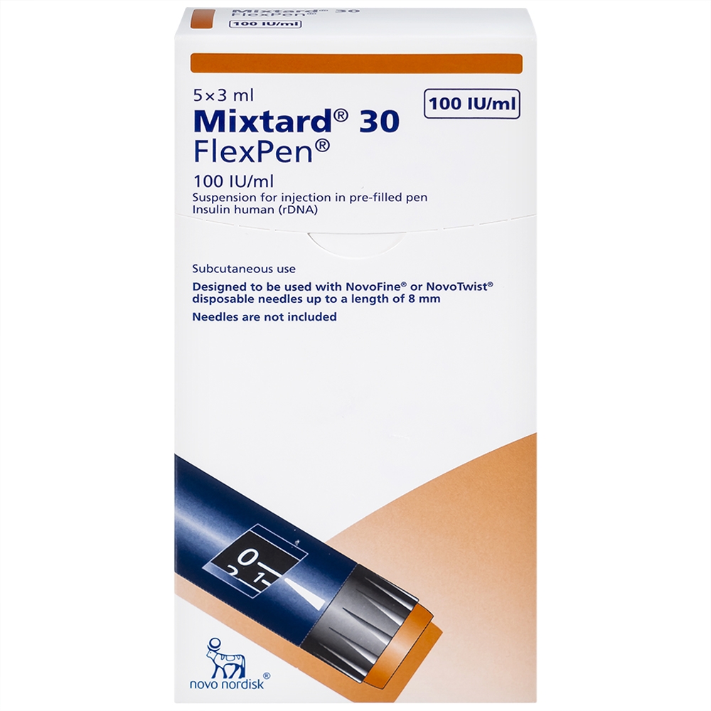 Hình ảnh Bút tiêm Mixtard 30 Flexpen 100 IU/ml Novo Nordisk điều trị bệnh đái tháo đường (5 cây x 3ml)