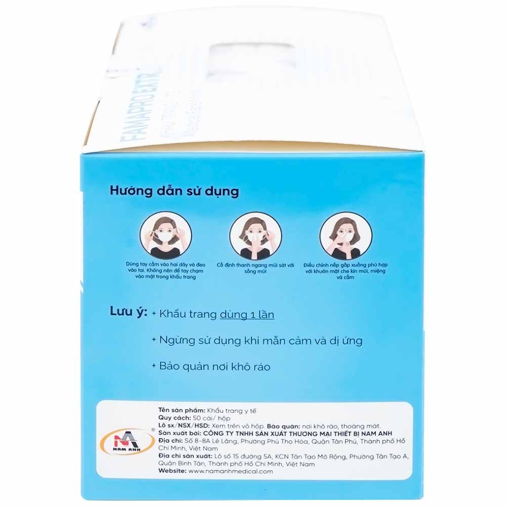 Hình ảnh Khẩu trang y tế Famapro Extra màu trắng 4 lớp hỗ trợ ngăn khói, bụi, kháng khuẩn (50 cái)
