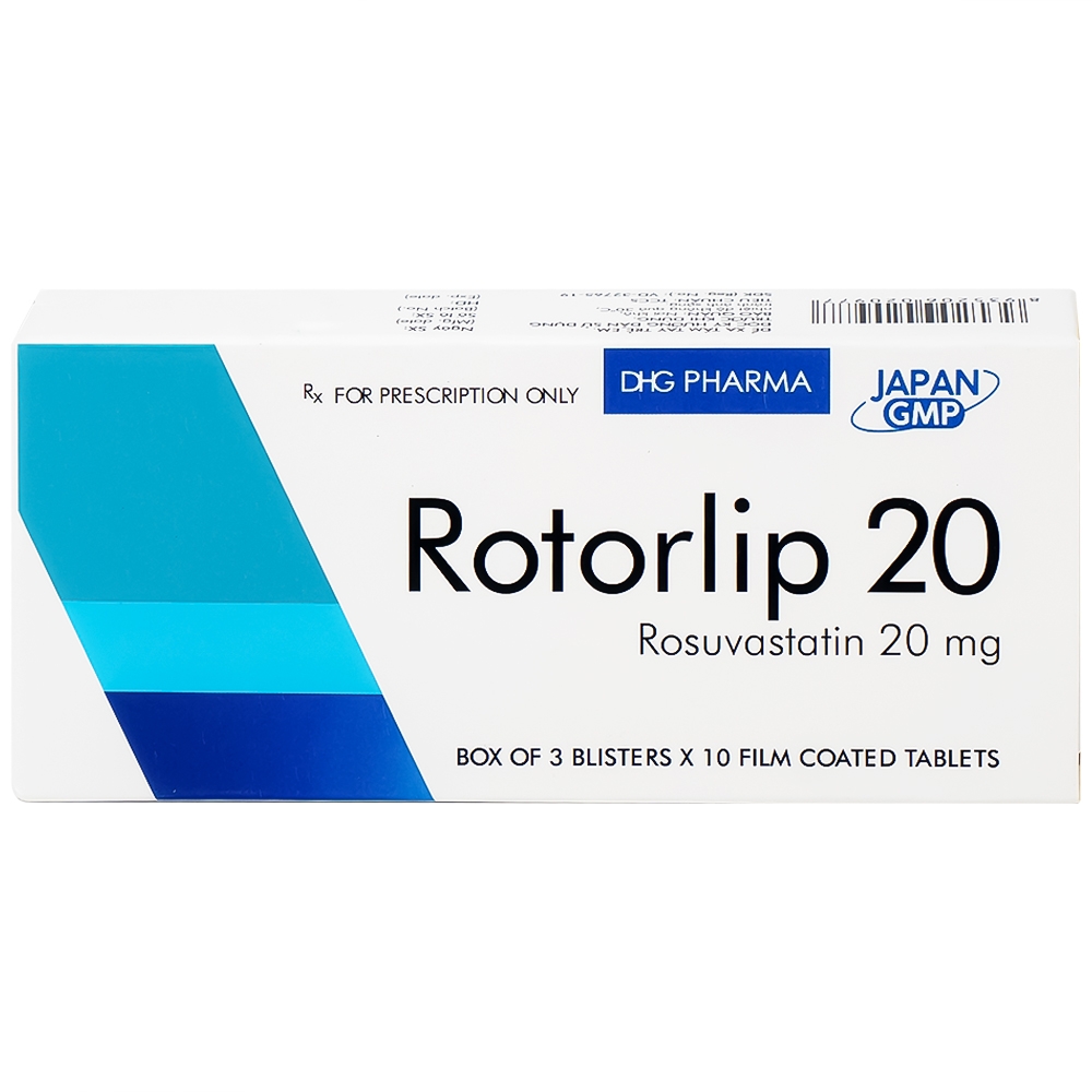 Hình ảnh Thuốc Rotorlip 20 DHG điều trị tăng cholesterol máu, dự phòng biến cố tim mạch (3 vỉ x 10 viên)
