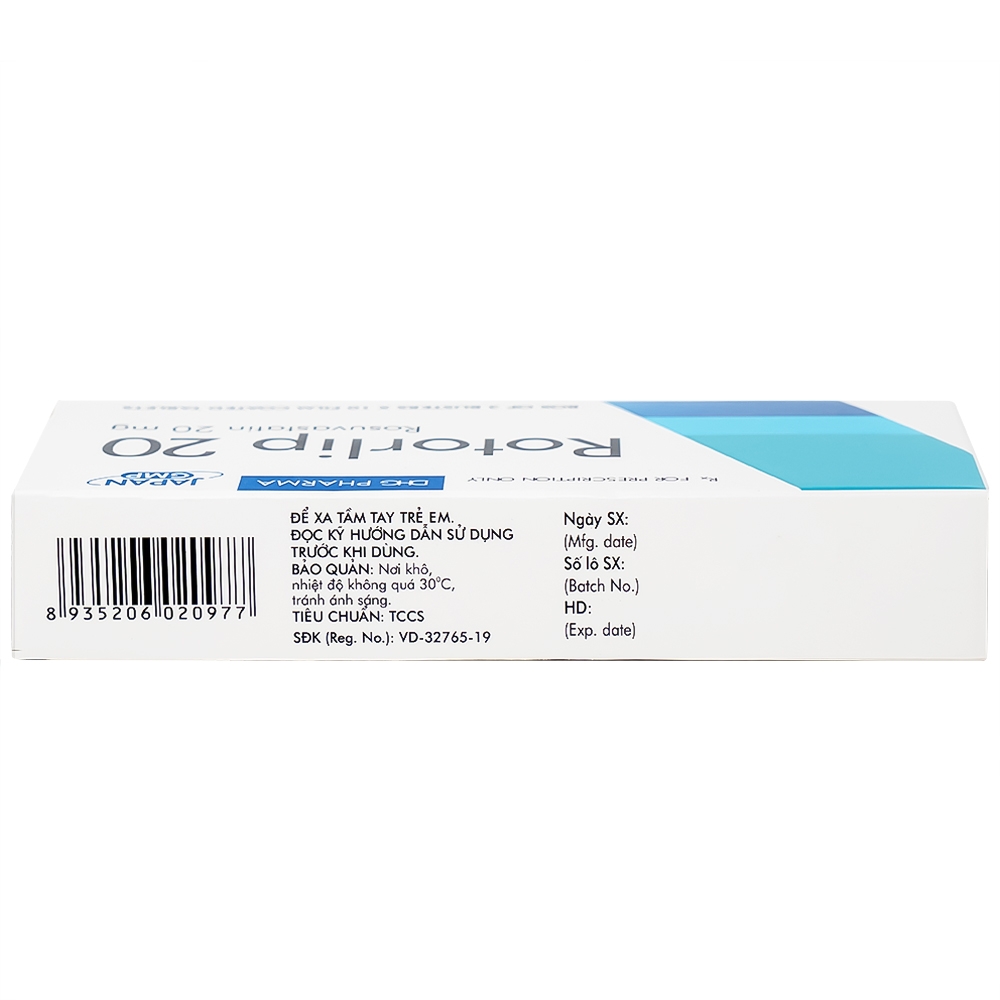 Hình ảnh Thuốc Rotorlip 20 DHG điều trị tăng cholesterol máu, dự phòng biến cố tim mạch (3 vỉ x 10 viên)