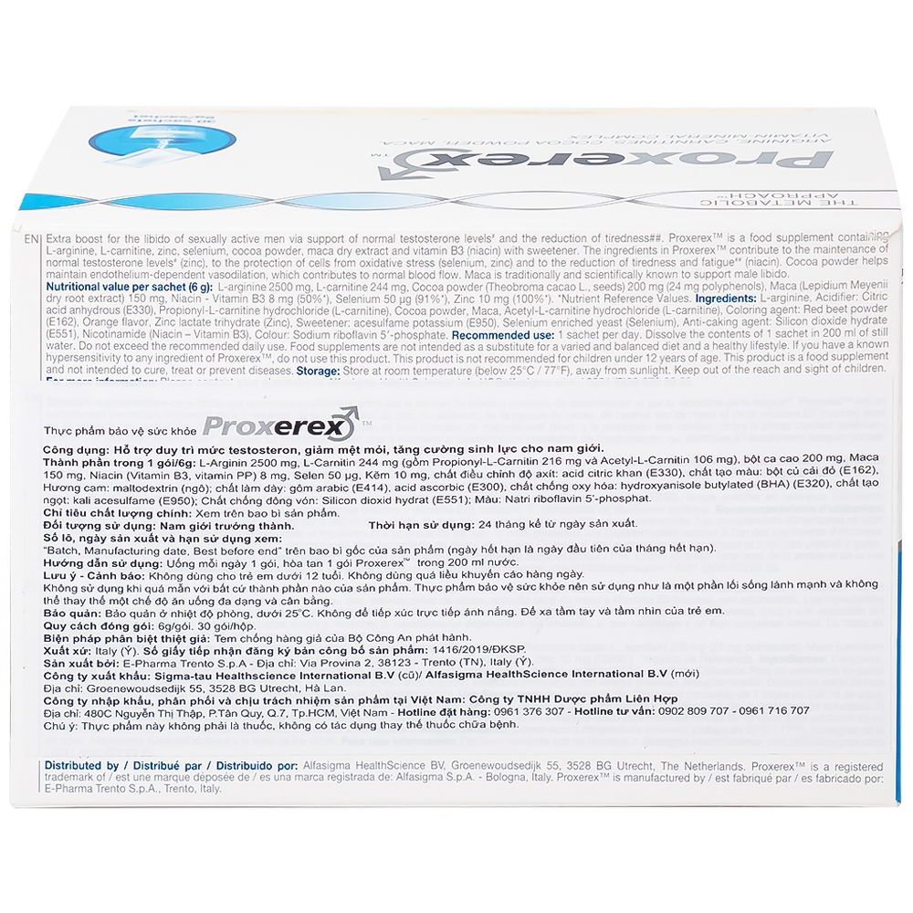 Hình ảnh Bột Proxerex Sigma-tau HealthScience tăng cường sinh lực nam giới (30 gói x 6g)