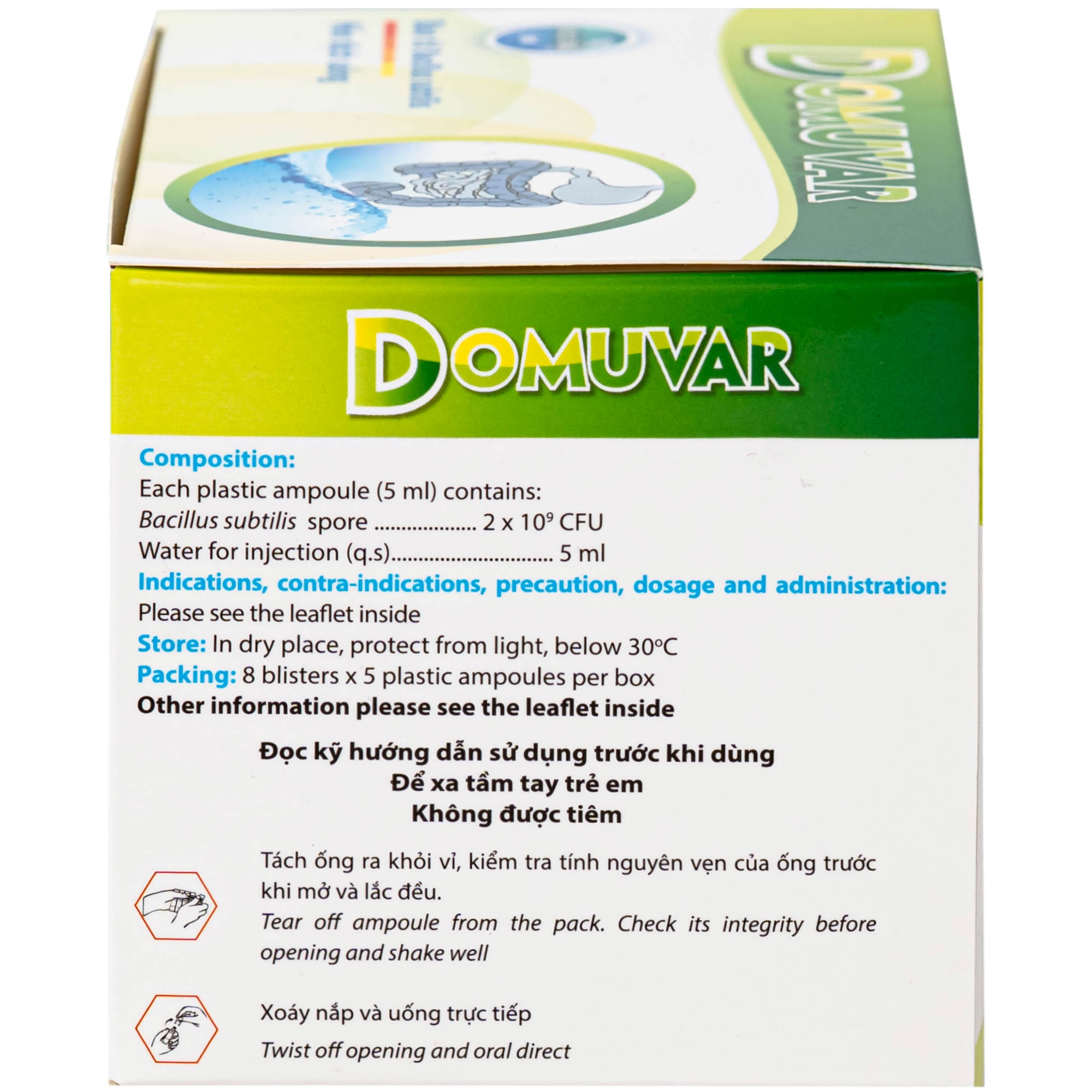 Hình ảnh Thuốc Domuvar CPC1 điều trị và phòng ngừa rối loạn hệ vi sinh vật đường ruột (8 vỉ x 5 ống)