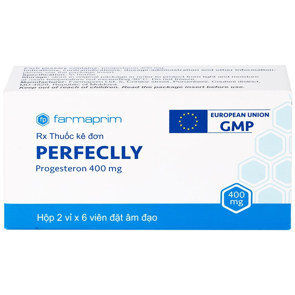 Hình ảnh Viên đặt âm đạo Perfeclly 400mg Farmaprim điều trị hội chứng tiền kinh nguyệt (2 vỉ x 6 viên)